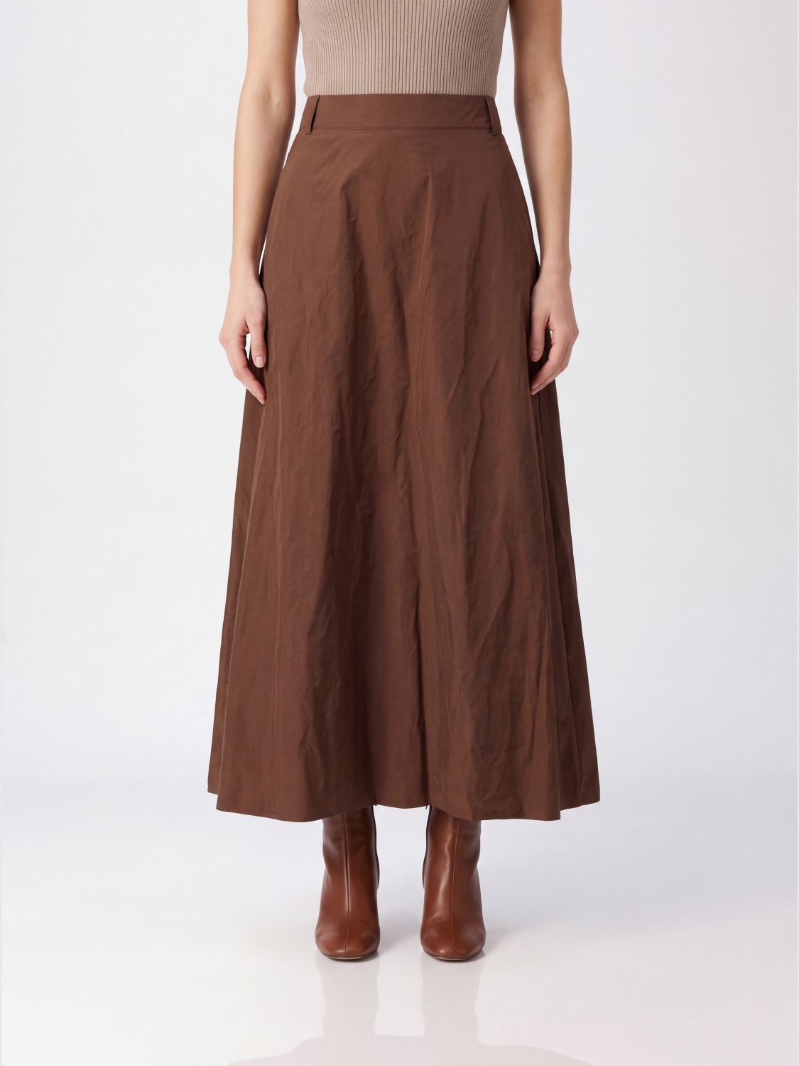 ‘S Max Mara High-Waisted Crêpe Full Midi Skirt with Belt Loops