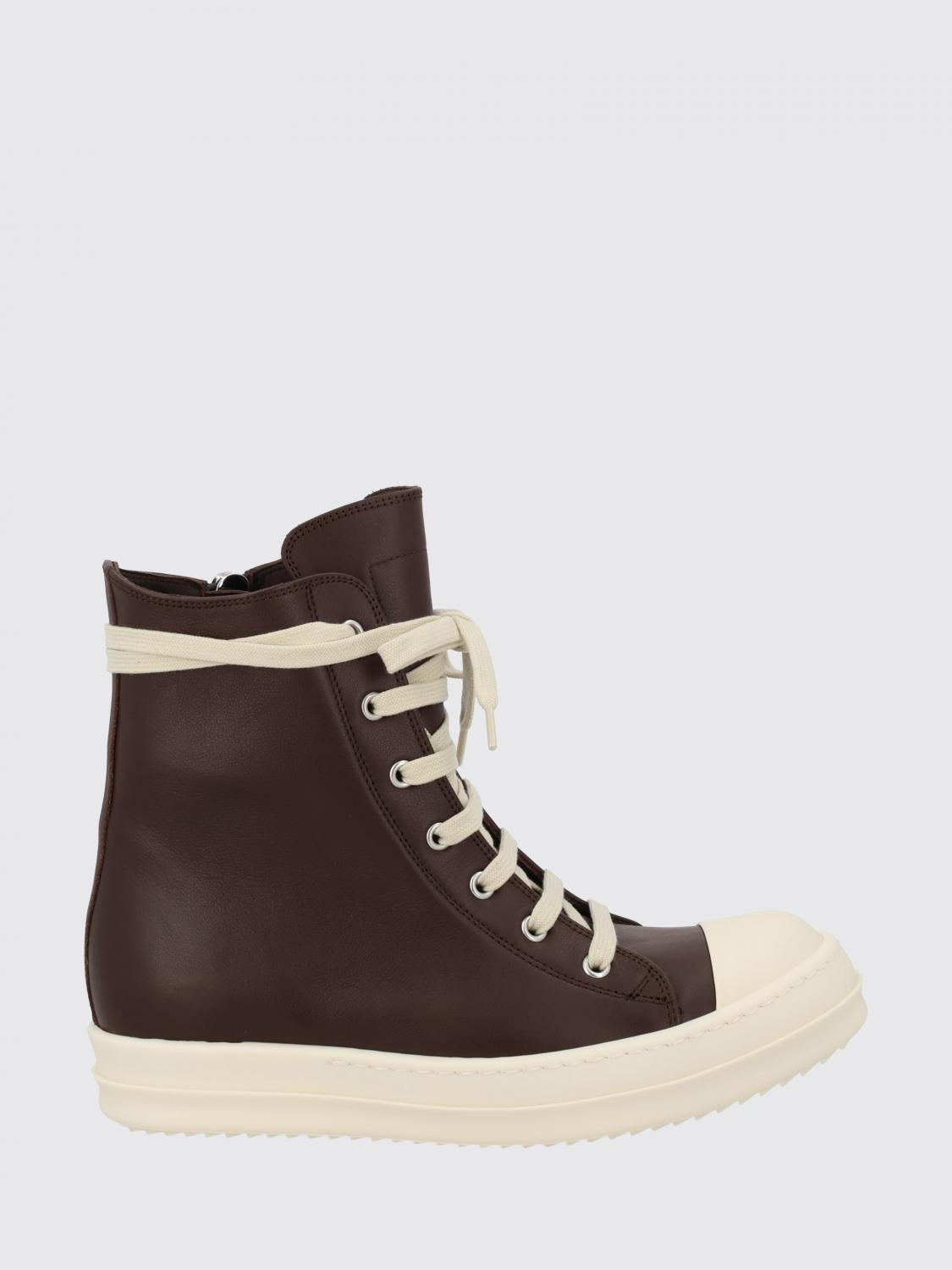 RICK OWENS High-Top Leather Trainers with Side Zip and Rubber Toe Cap