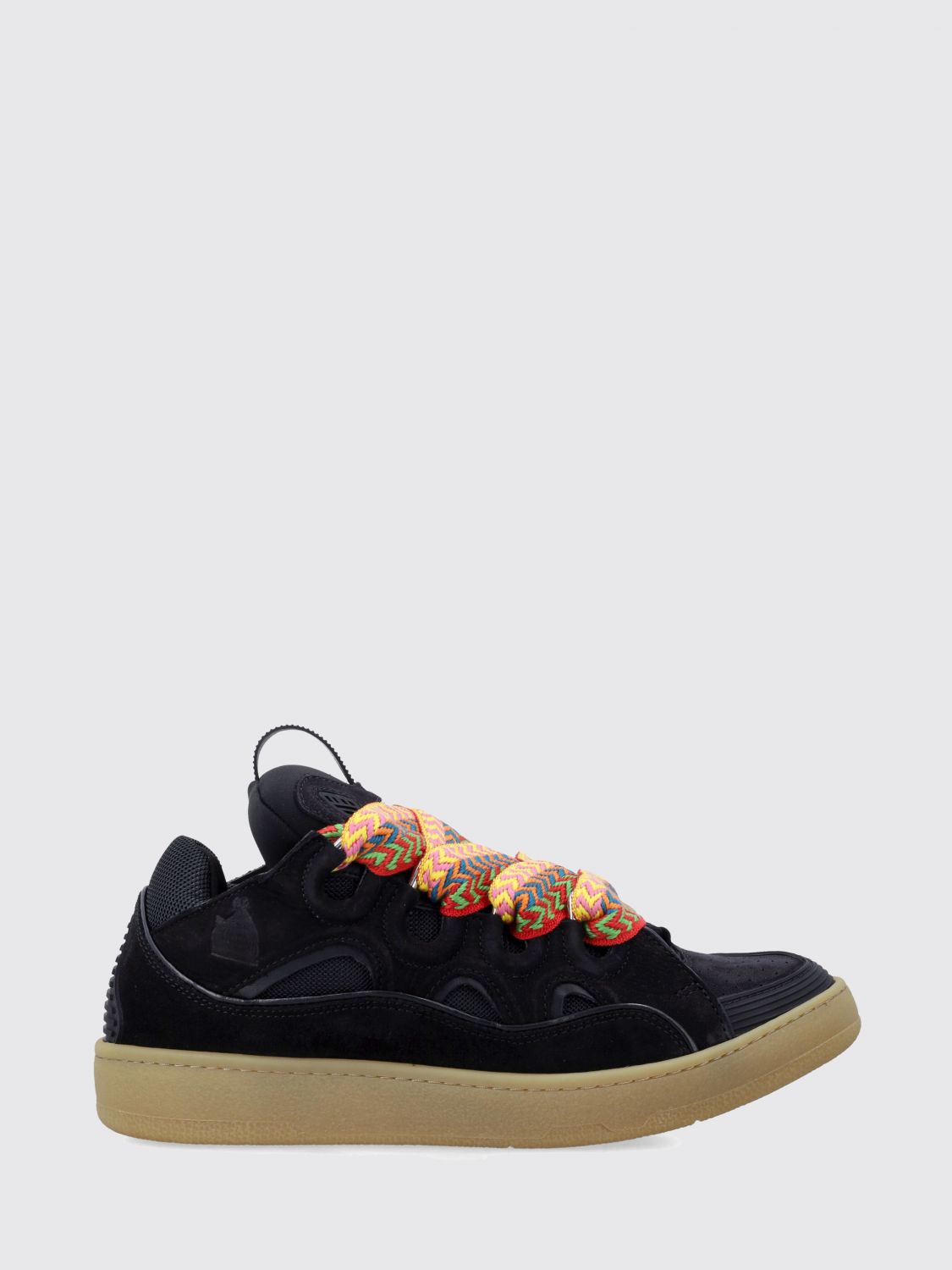 LANVIN Curb Low-Top-Sneakers aus Leder und Mesh mit Oversize-Schnürsenkeln
