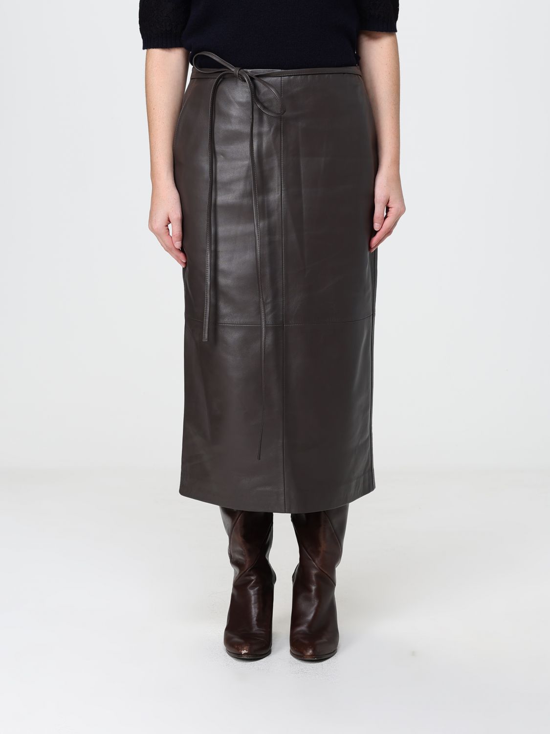 ALBERTA FERRETTI High-Waisted Midi Pencil Skirt in Sheepskin Leather