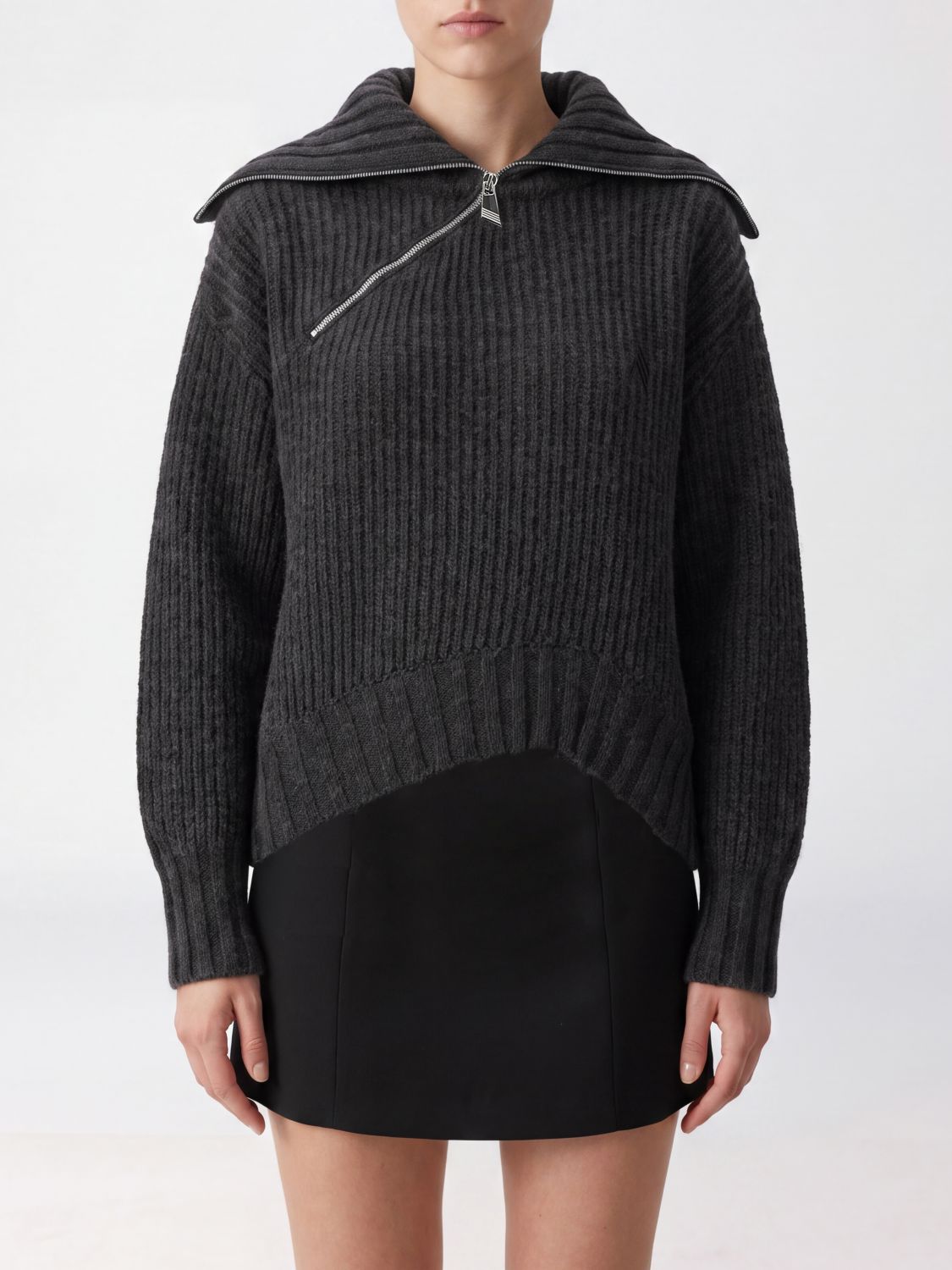 THE ATTICO Relaxed Fit Virgin Wool and Cashmere Half-Zip Polo Jumper