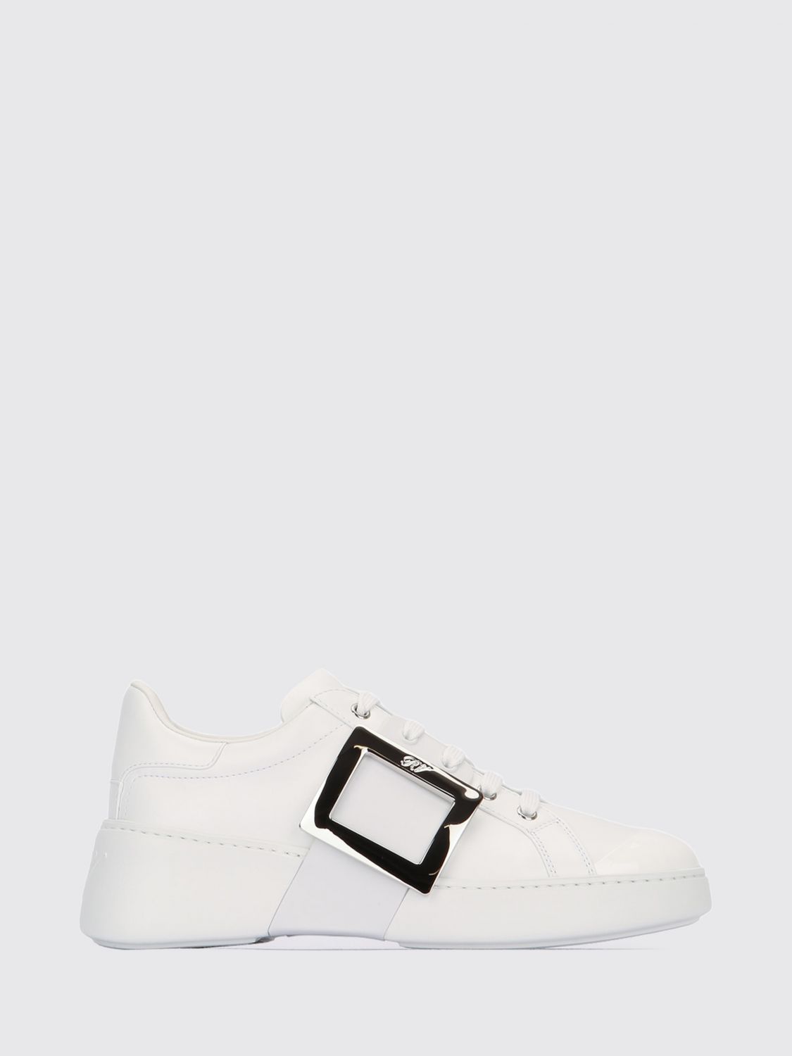 Roger Vivier Viv' Skate Smooth Calfskin Sneakers with Buckle Detail