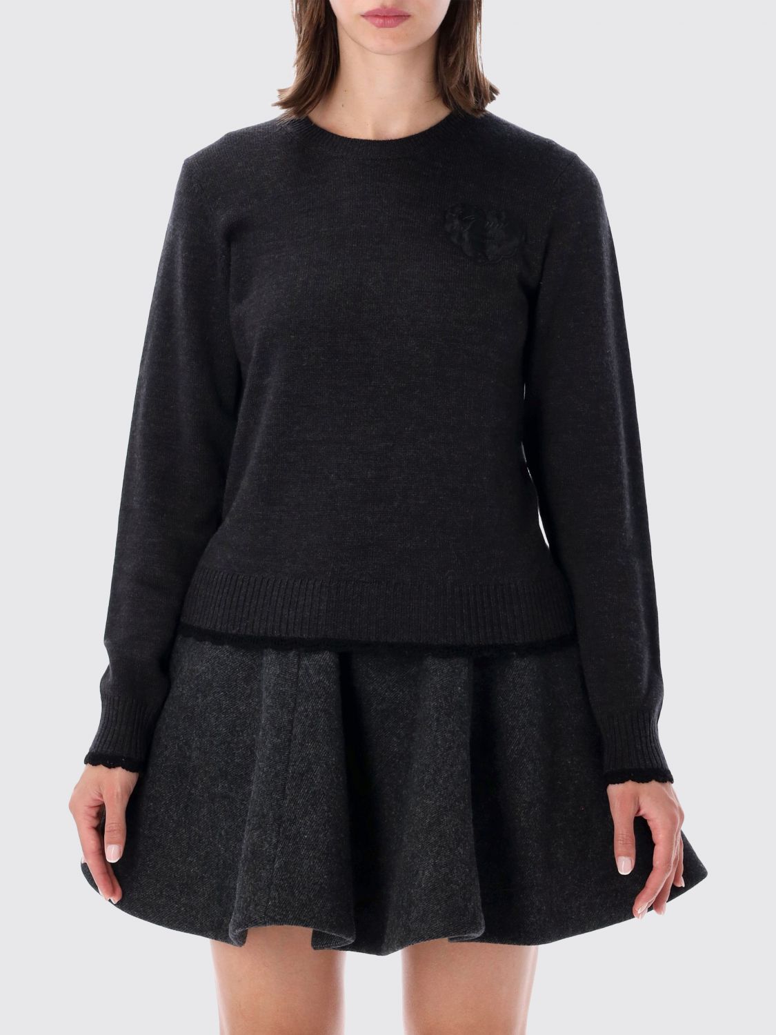 GANNI Crewneck Jumper in Wool and Organic Cotton with Dropped Shoulders