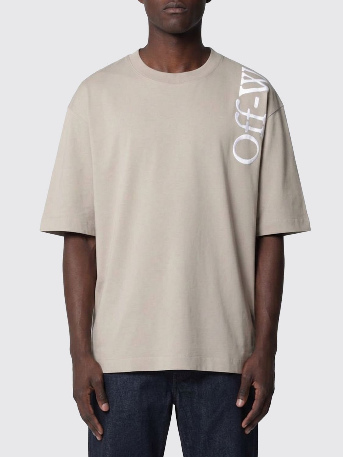 Off-White Contrast Logo Cotton T-shirt with Dropped Shoulders
