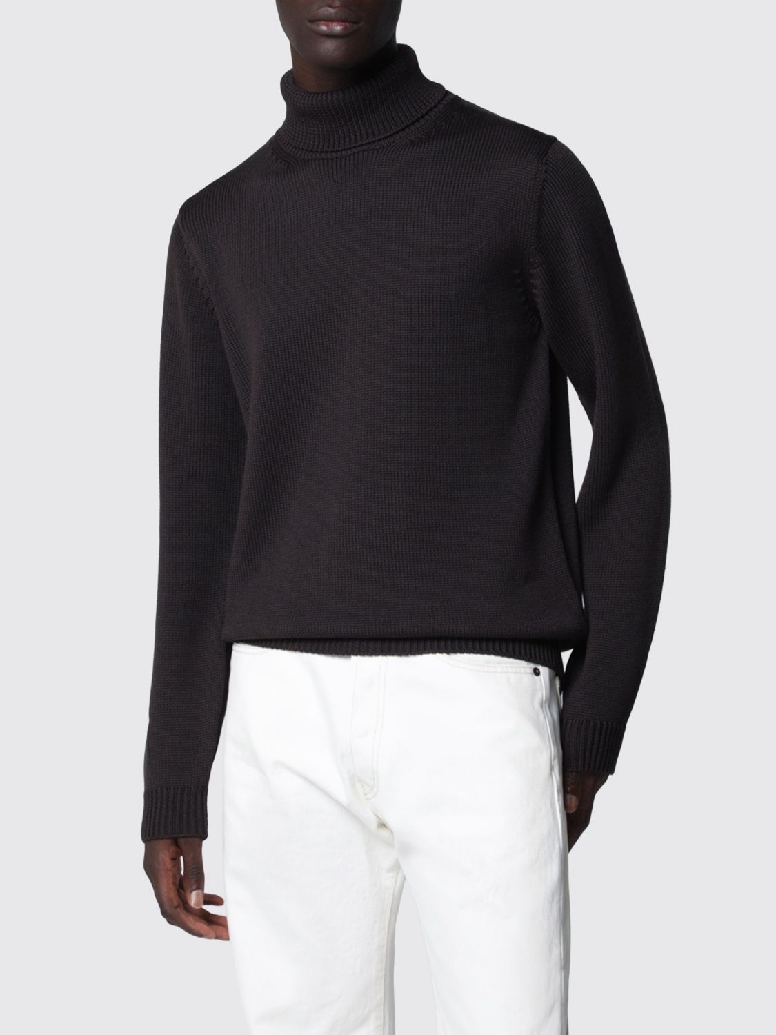 ROBERTO COLLINA Pure Wool Turtleneck Jumper with Ribbed Trims