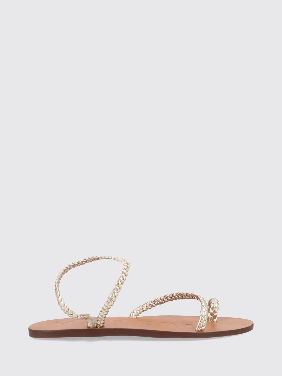 MANEBI Woven Leather Thong Sandals with Low Heel and Ankle Strap