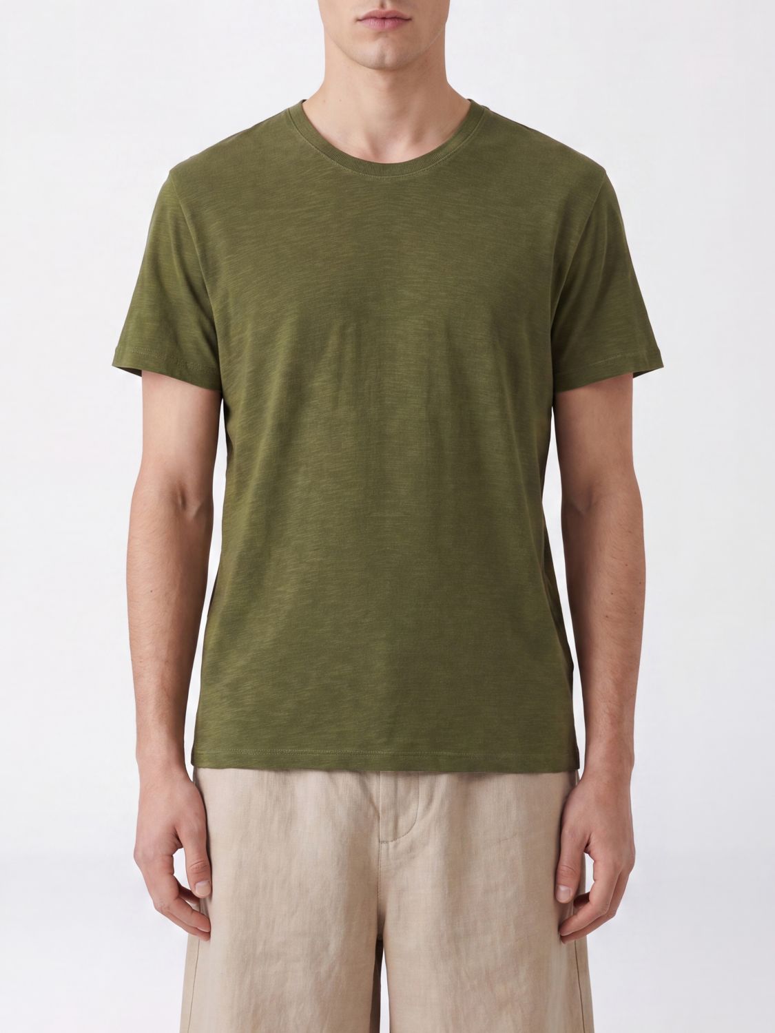Closed Crew Neck Cotton T-Shirt with a Straight Hem and Regular Shoulders