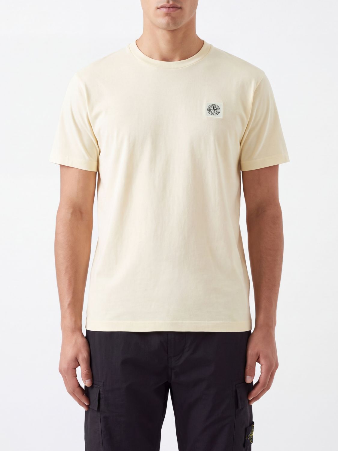 STONE ISLAND Cotton T-Shirt with Sleeve Logo Patch