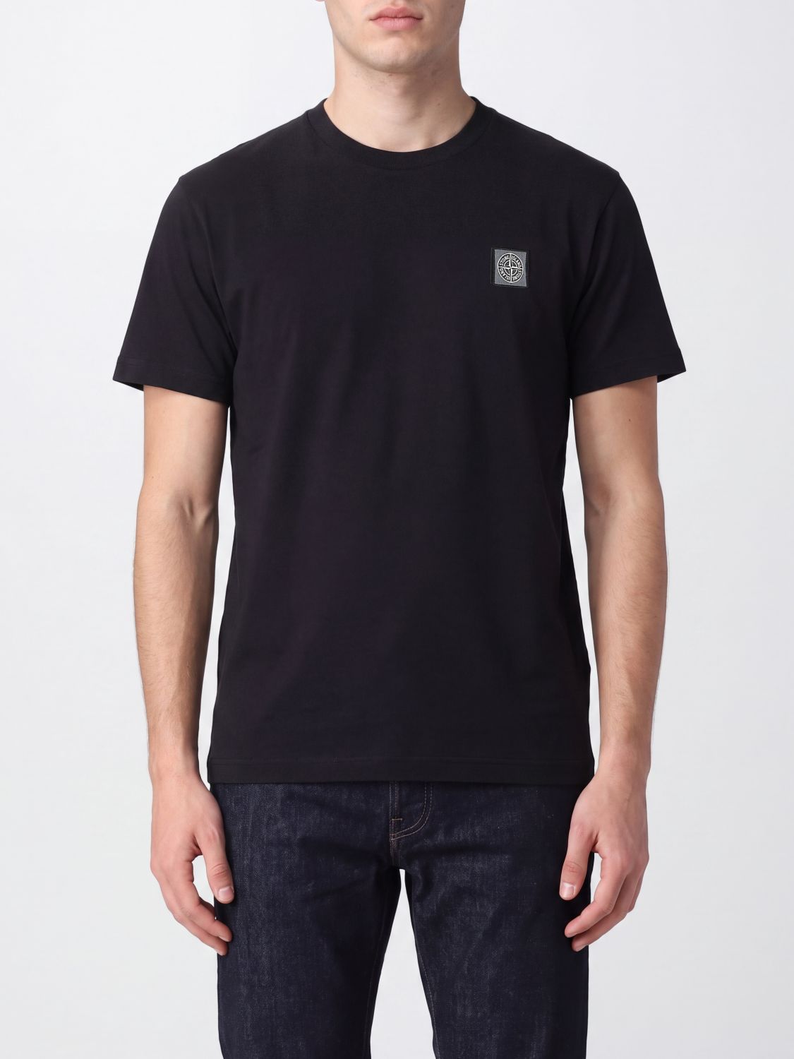 STONE ISLAND Baumwoll-T-Shirt mit Logo-Patch am Ärmel