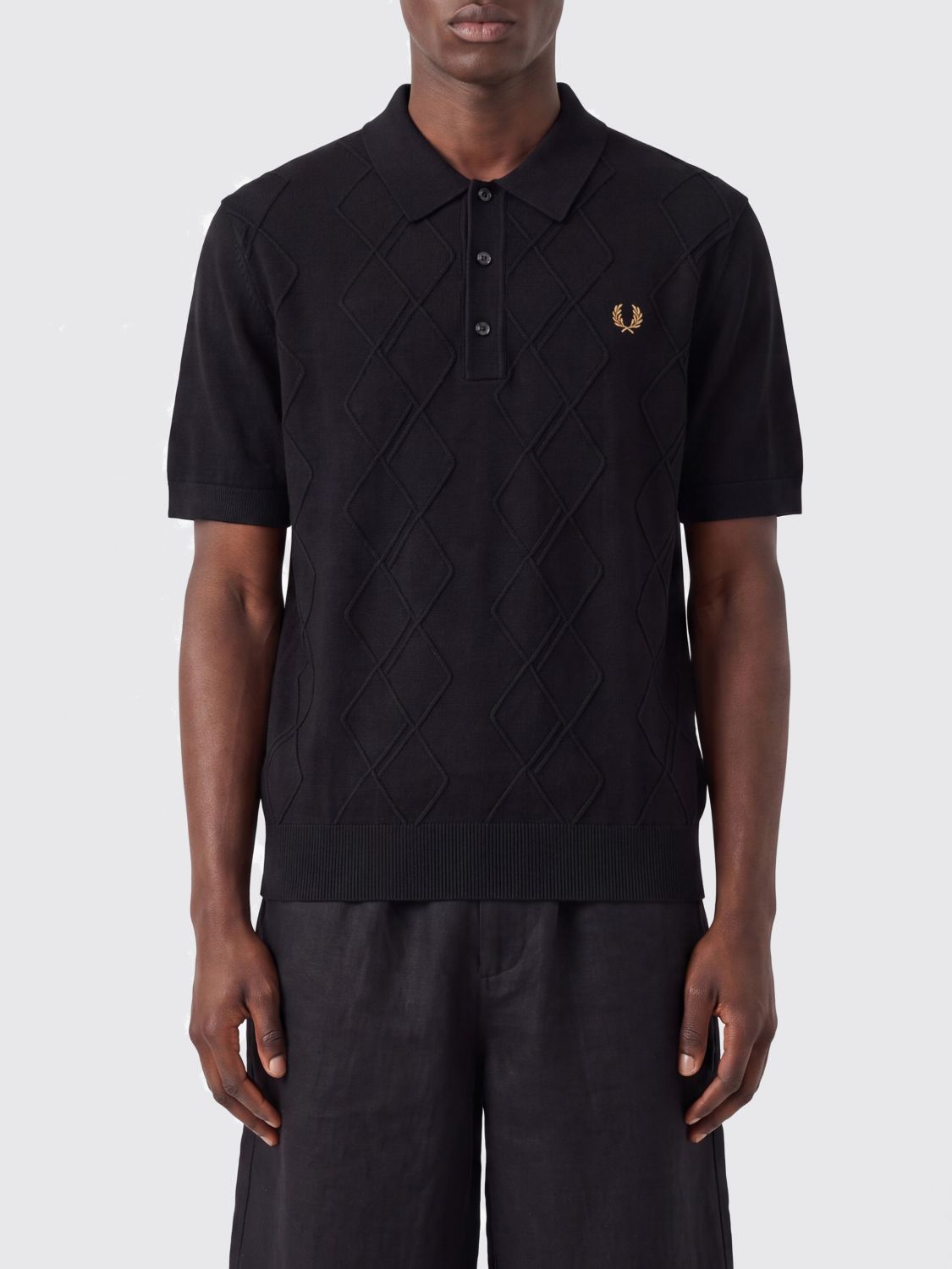 FRED PERRY Short-Sleeved Viscose Knit Polo Shirt with Embroidered Logo