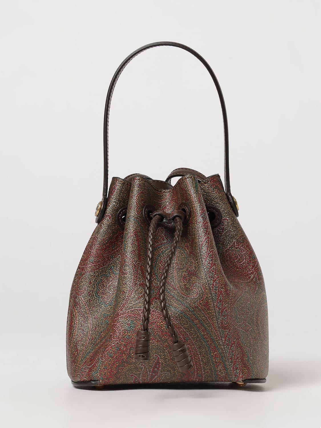 Etro Mini Paisley Cotton Bucket Bag with Leather Handle