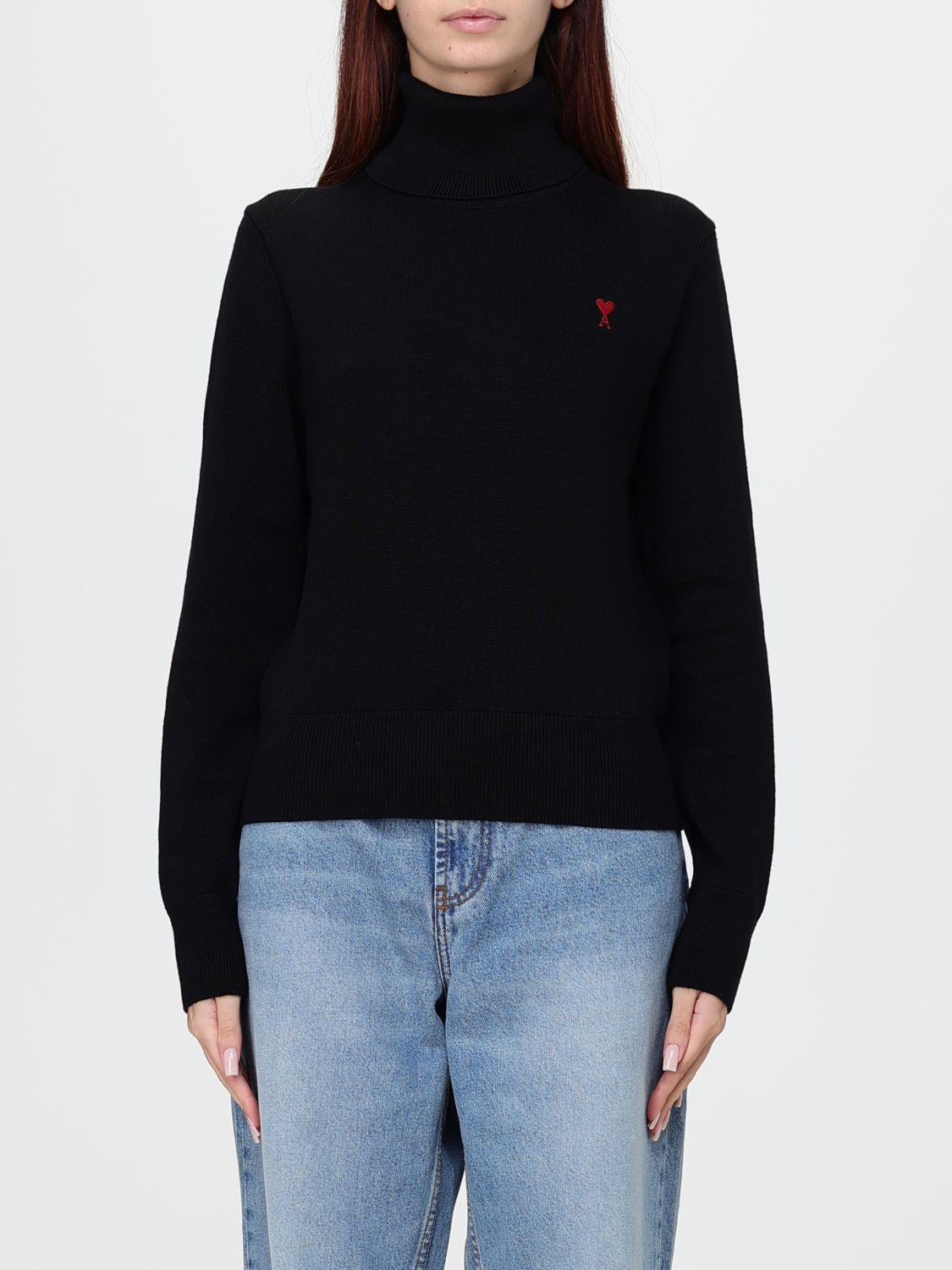 AMI PARIS Wool Turtleneck Jumper with Embroidered Ami de Coeur Logo