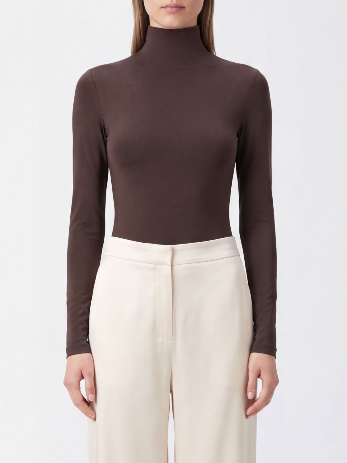 WOLFORD Long-Sleeved Turtleneck Bodysuit in Slim Fit Stretch Jersey