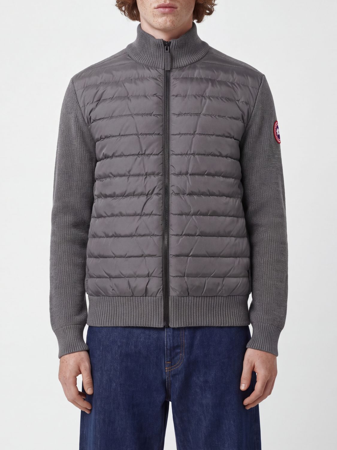 CANADA GOOSE Wool Cardigan with Quilted Panels and Logo Patch CANADA GOOSE Wool Cardigan with Quilted Panels and Logo Patch