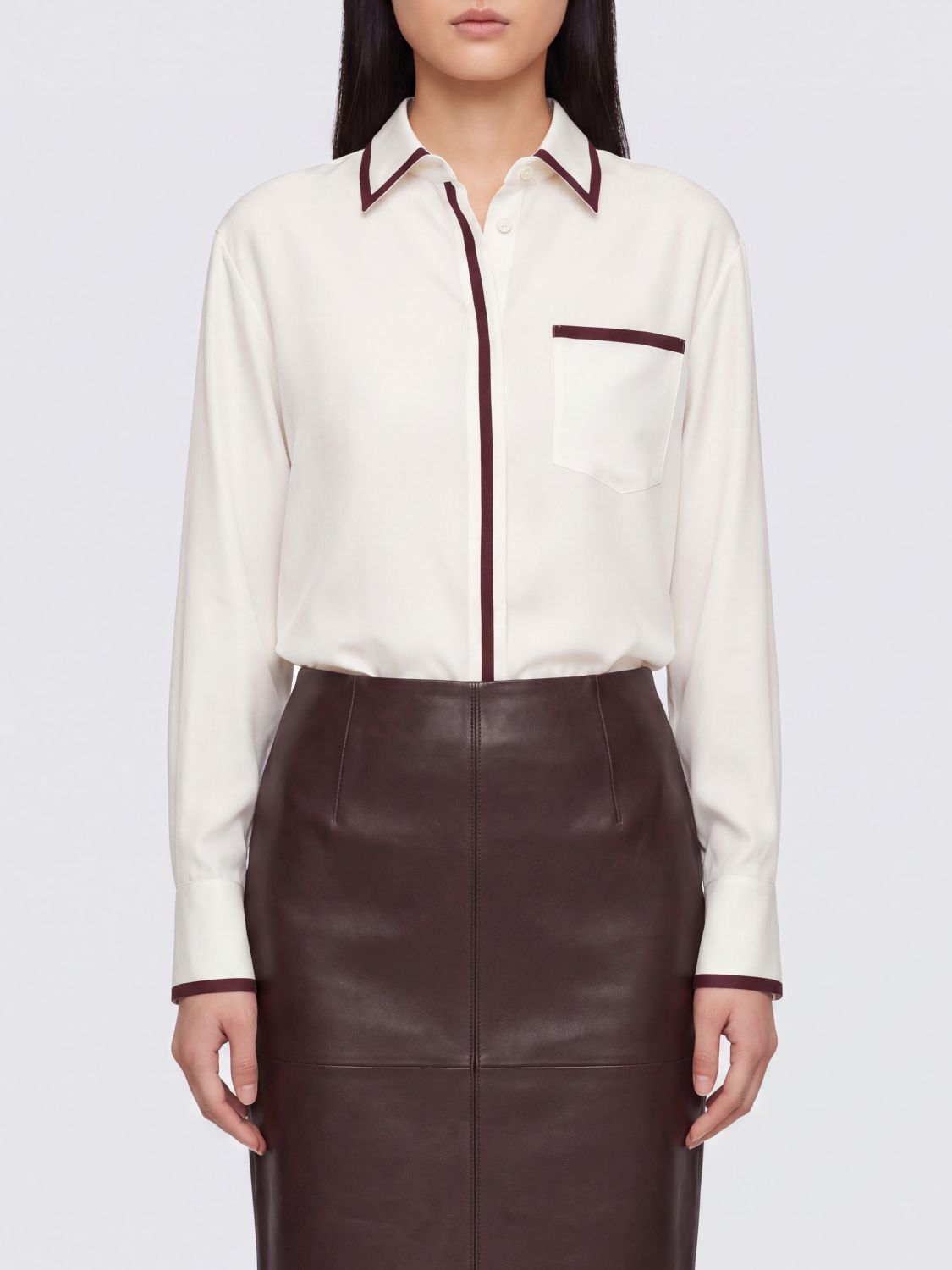 F. R.S FOR RESTLESS SLEEPERS Silk Pajama-Style Shirt with Ruffled Collar and Contrast Piping
