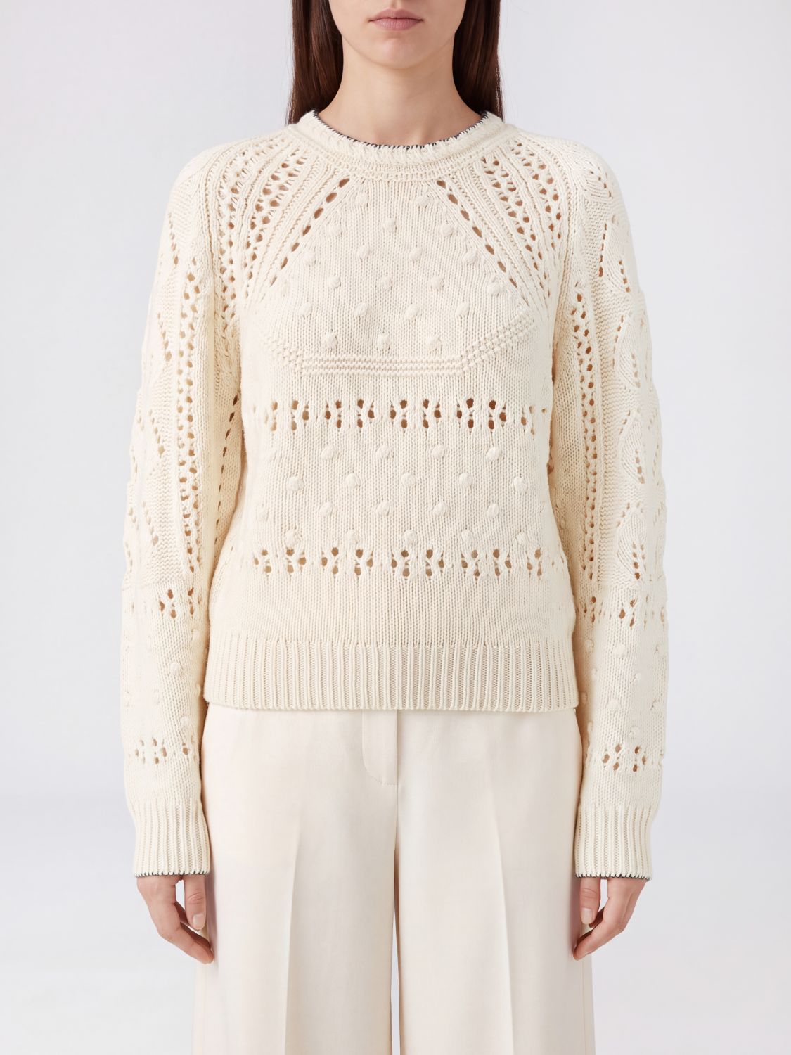 Isabel Marant Etoile Wool and Cotton Blend Crewneck Jumper with Ribbed Trims