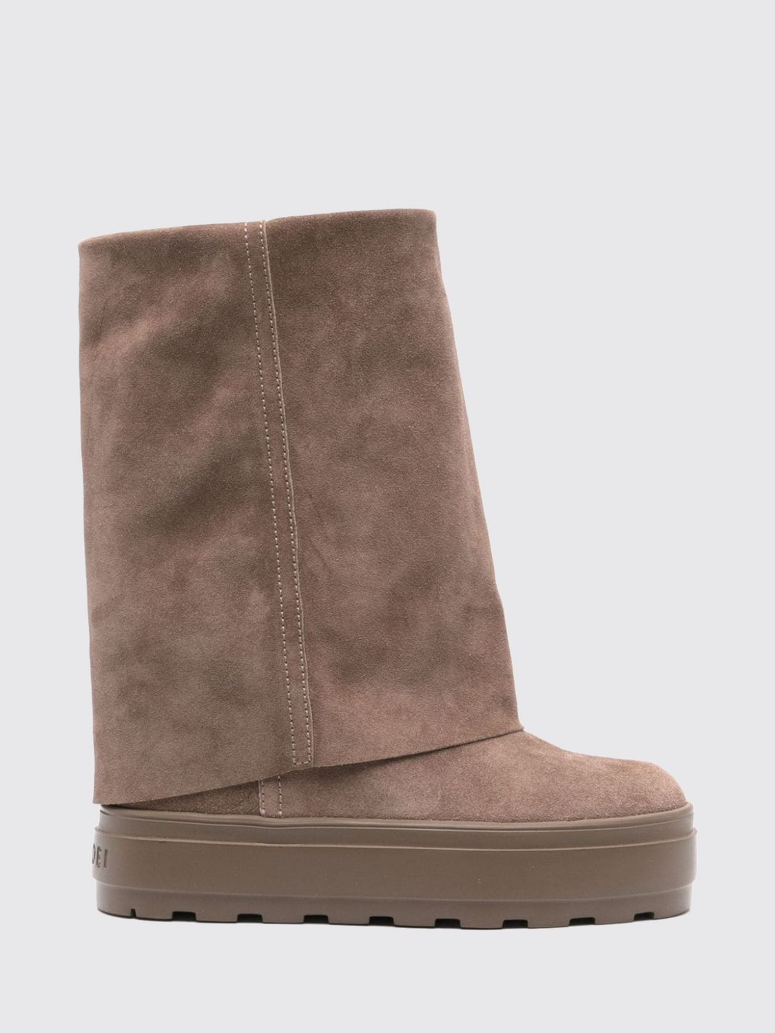 Casadei Suede Knee-high Boots With High Wedge Heel In Beige
