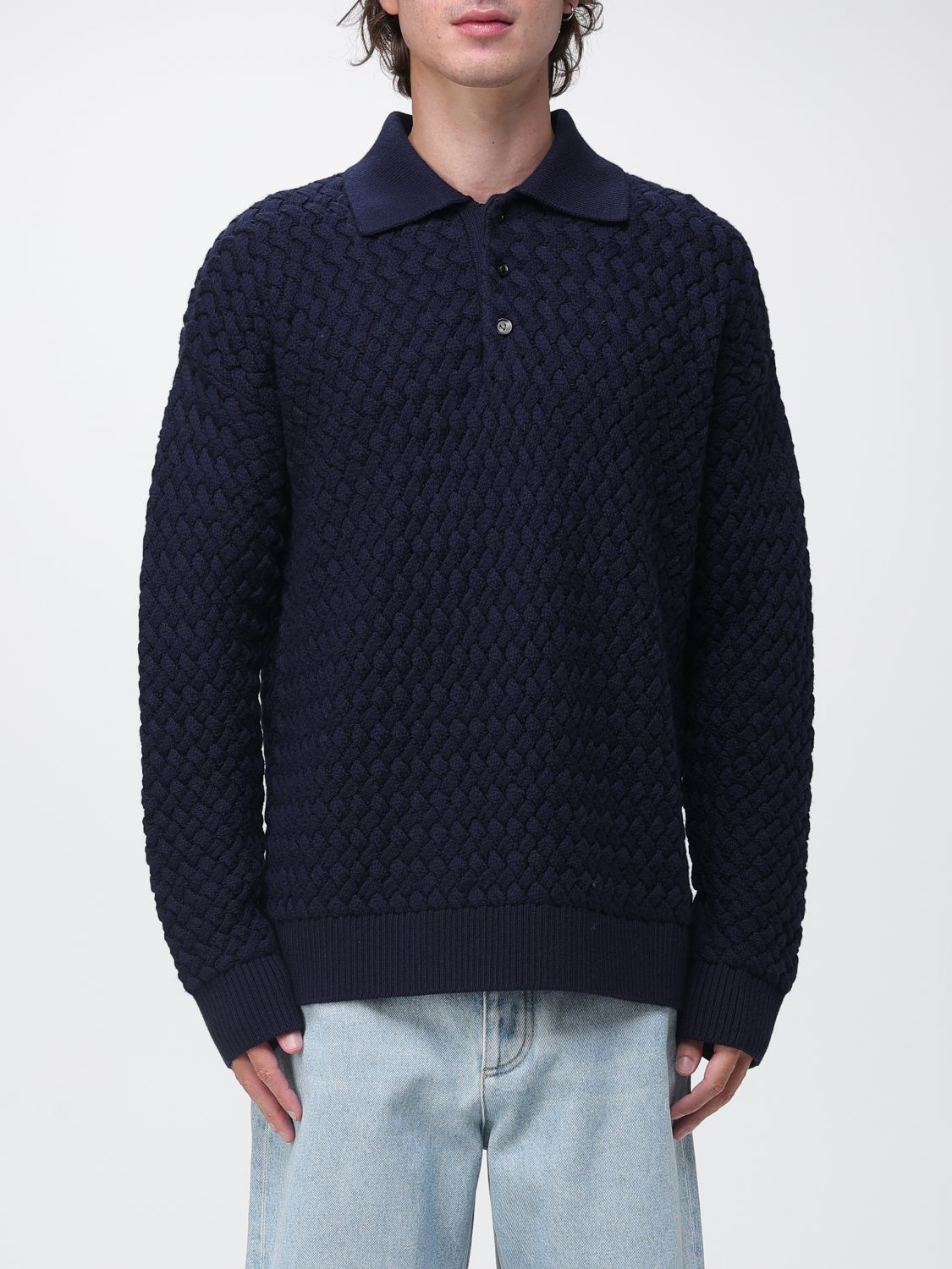 BOTTEGA VENETA Locker geschnittenes Langarm-Strickpoloshirt aus Wolle