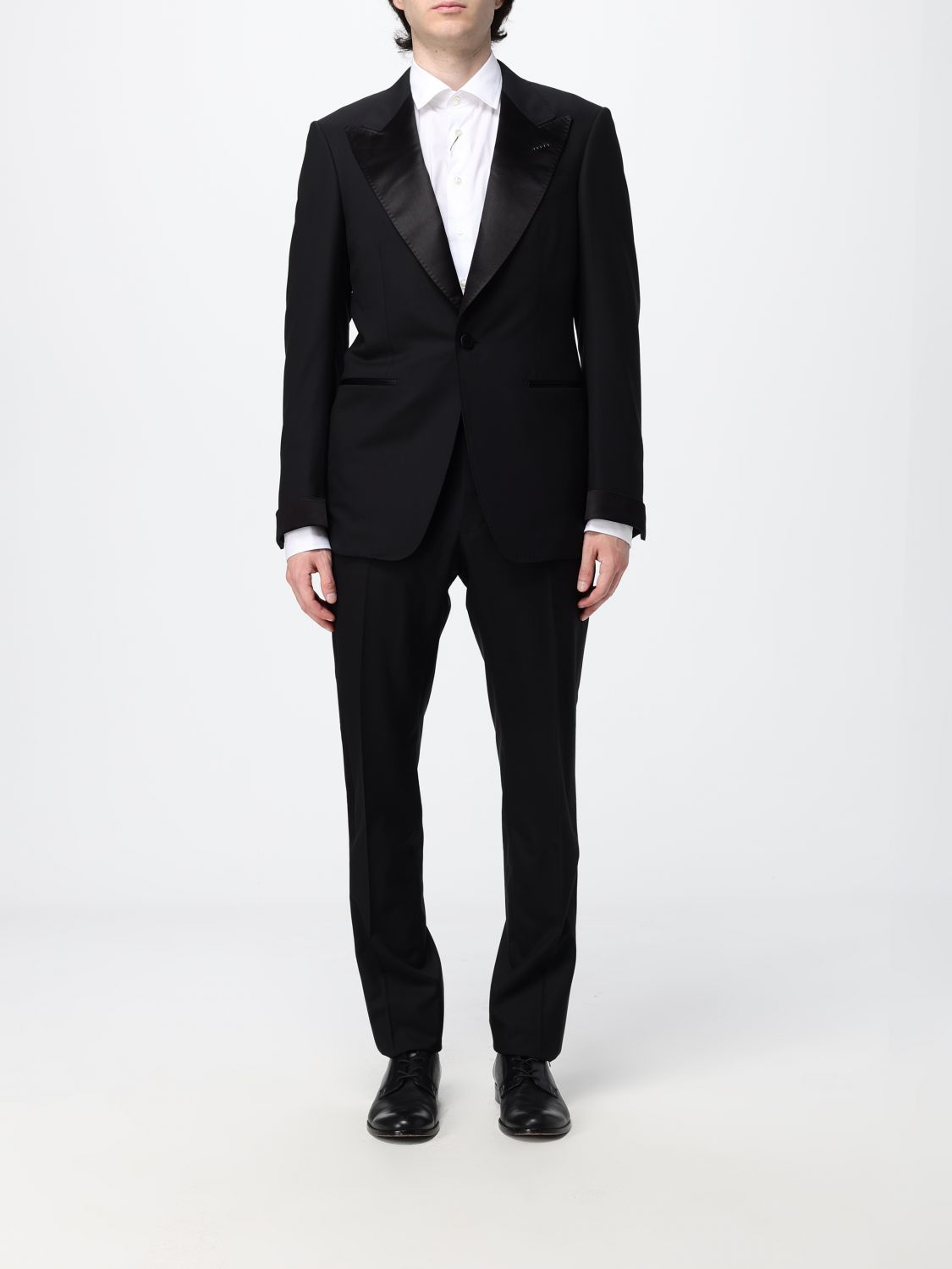 TOM FORD Slim Fit Wool Tuxedo with Offset Closure and Peak Lapels