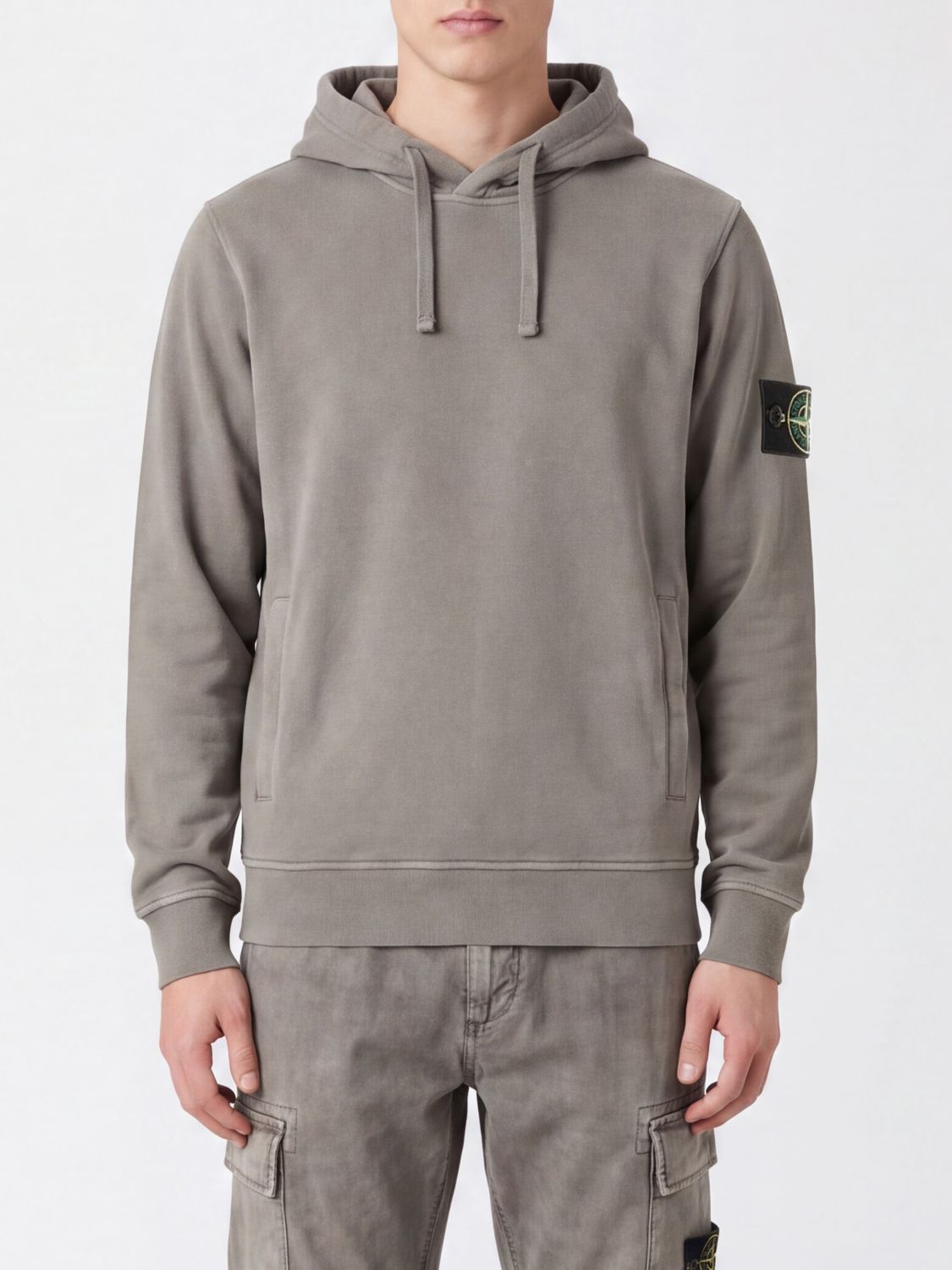 STONE ISLAND Felpa con cappuccio in cotone con logo Compass applicato