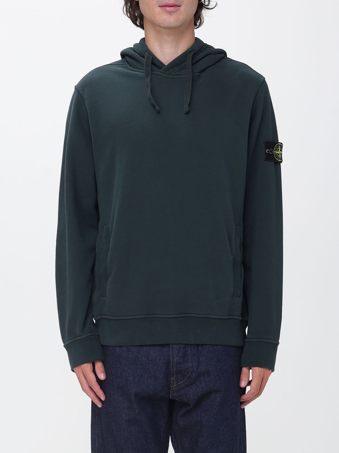 STONE ISLAND Felpa con cappuccio in cotone con logo Compass applicato