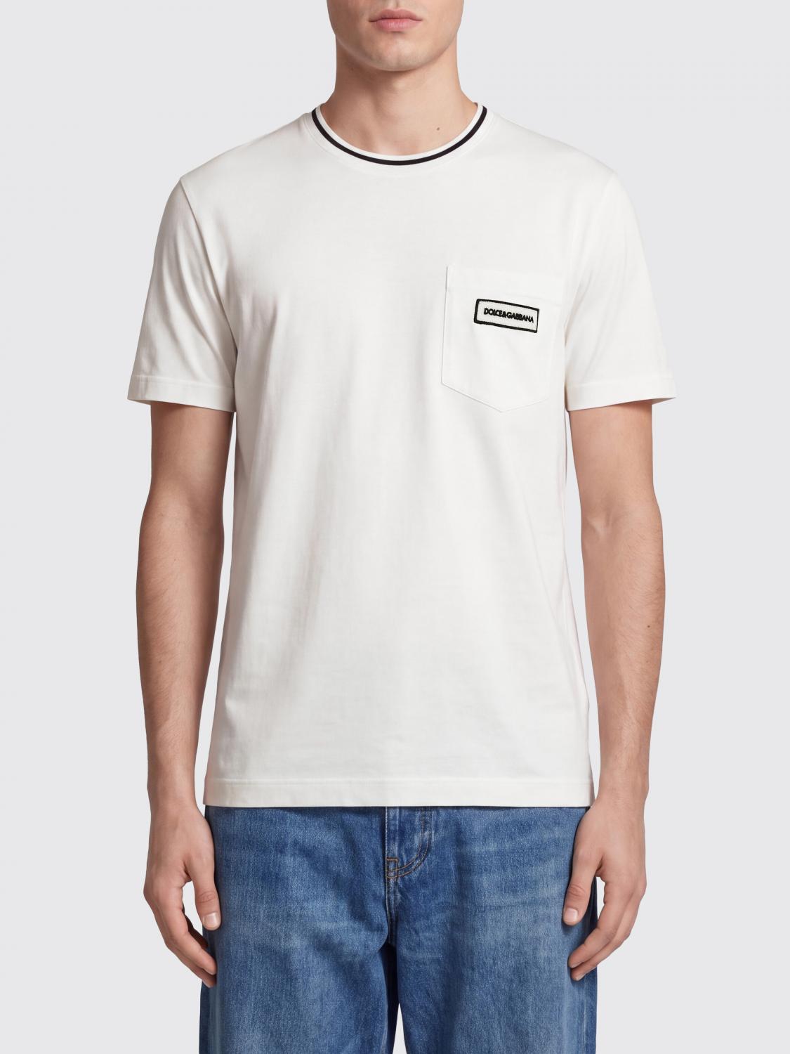 DOLCE & GABBANA T-Shirt aus Baumwolle mit aufgesetzter Tasche und Kontrastbesätzen