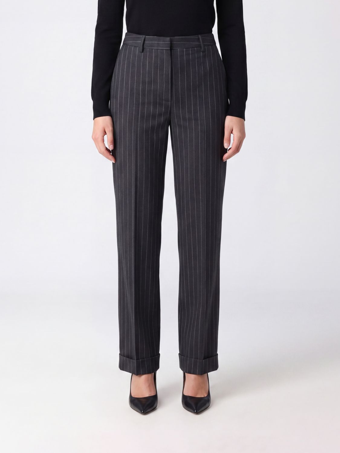 SEMICOUTURE High-Waisted Striped Wool-Blend Skinny Trousers