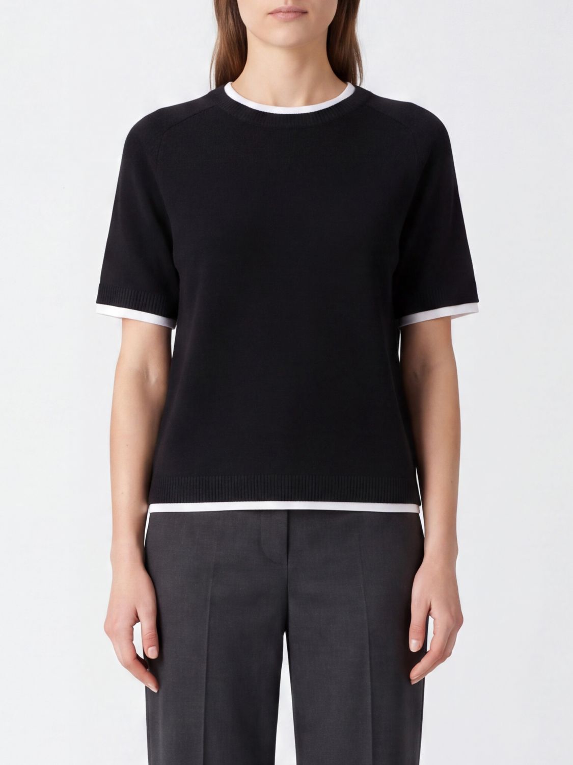 SEMICOUTURE Aida Short-Sleeved Wool and Cashmere Jumper with Contrast Trims