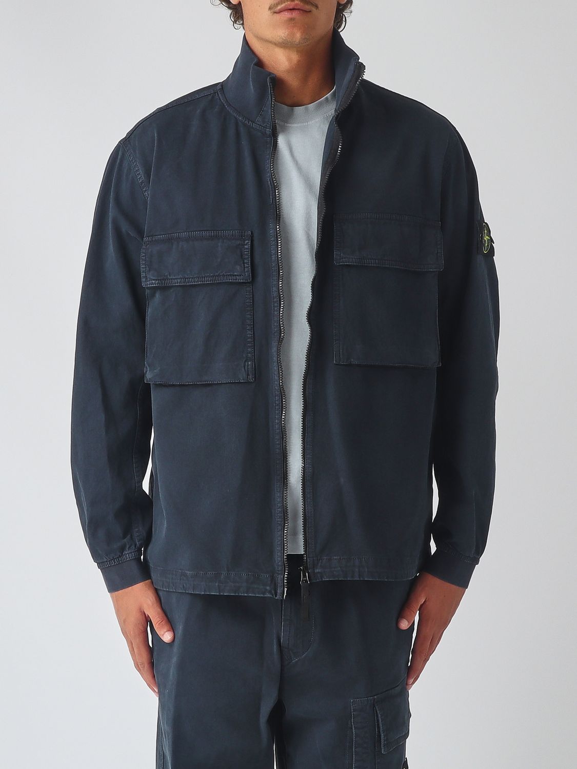 STONE ISLAND Hemdjacke aus Bio-Baumwolle mit gesticktem Kompass-Logo