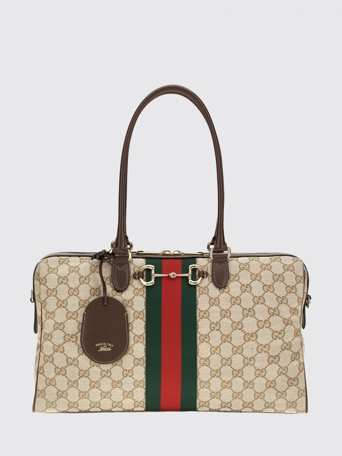 GUCCI Large GG Jacquard Fabric Shoulder Bag with Horsebit Detail GUCCI Large GG Jacquard Fabric Shoulder Bag with Horsebit Detail