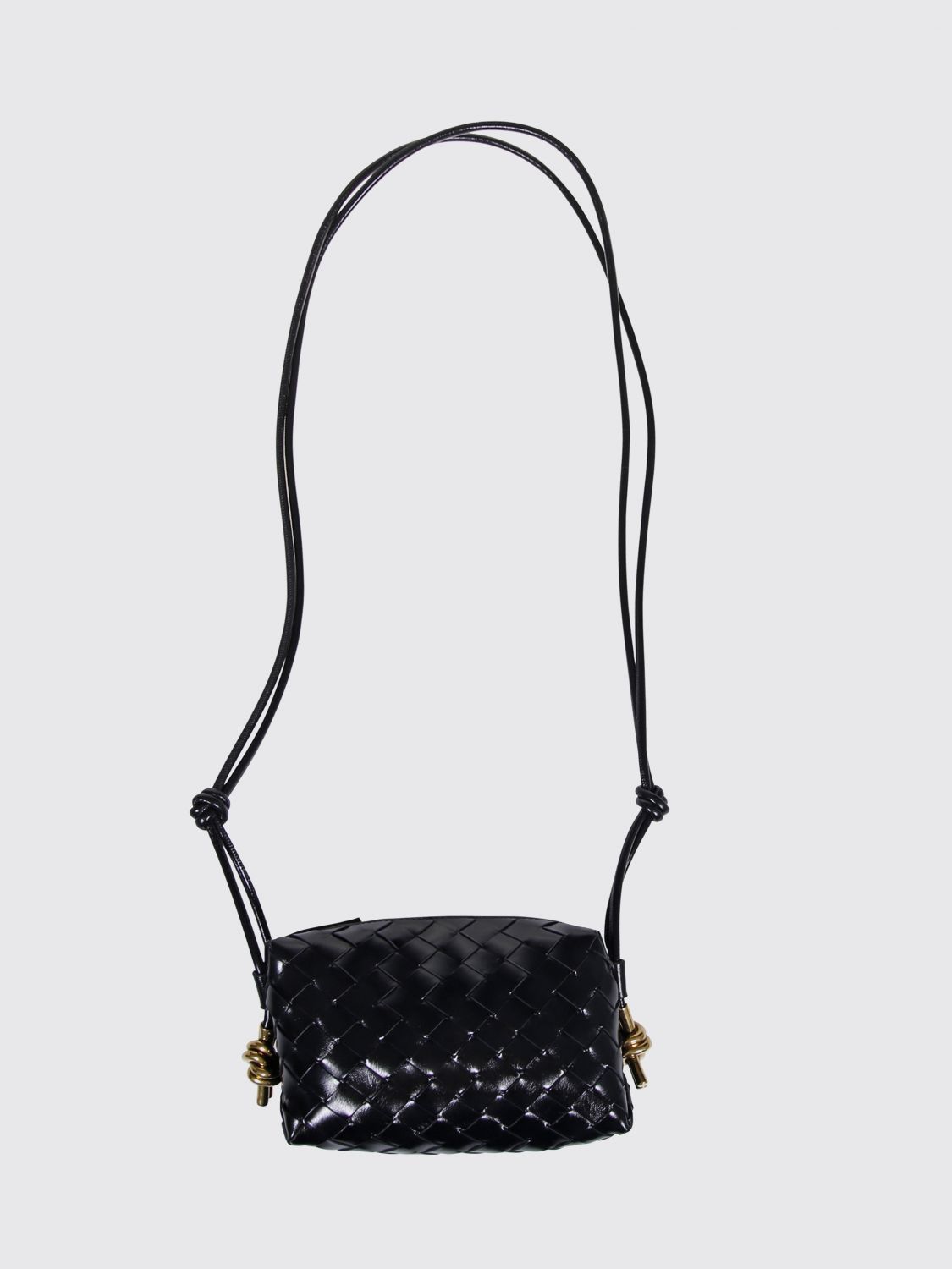 BOTTEGA VENETA Black Intrecciato Leather Loop Mini Crossbody Bag