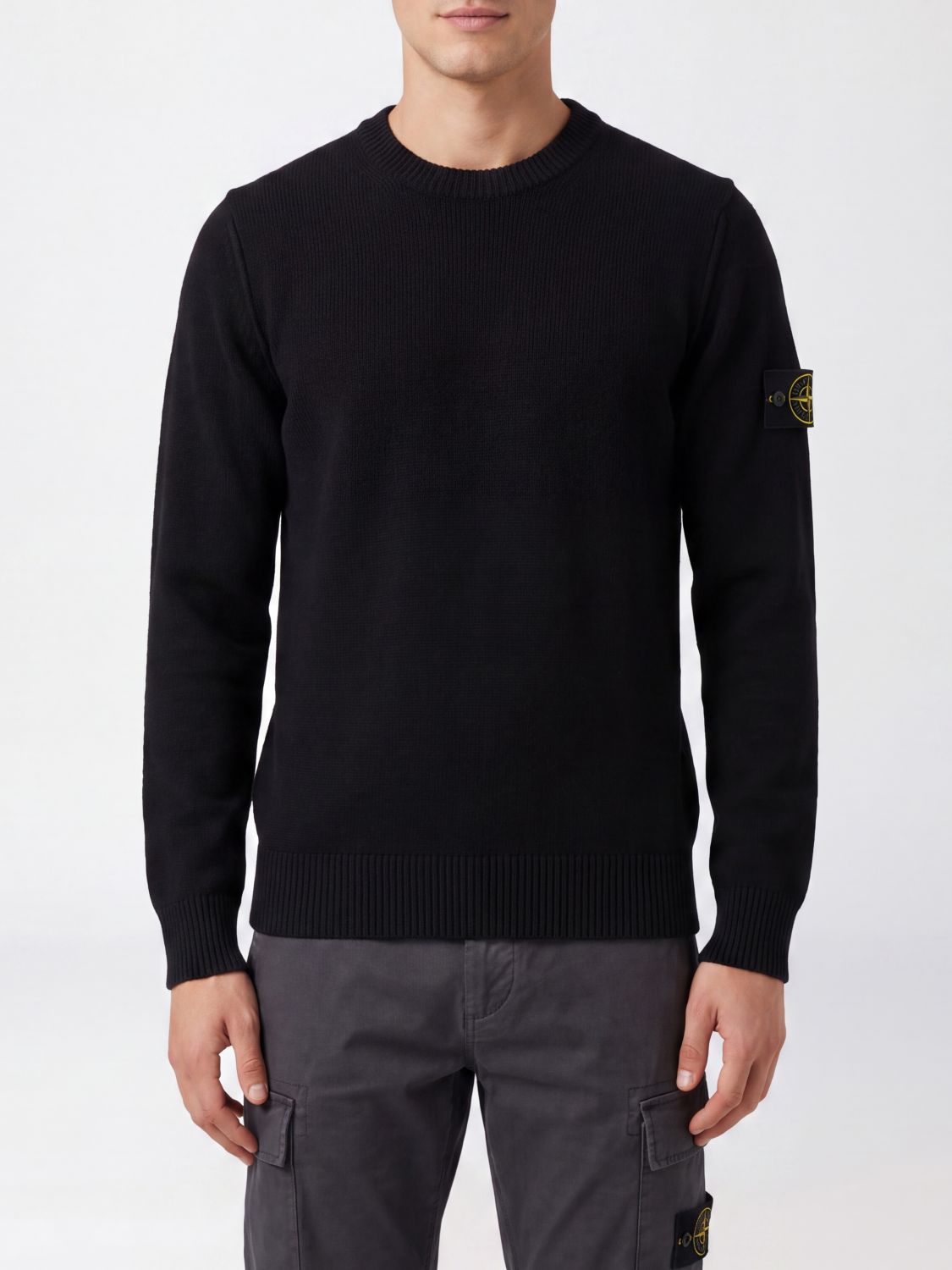 STONE ISLAND Rundhalspullover aus Schurwolle mit Compass-Logo-Patch