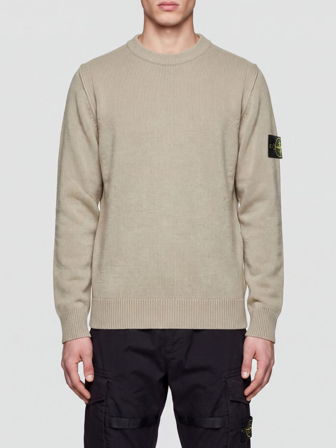 STONE ISLAND Maglia girocollo in lana vergine con patch logo Compass