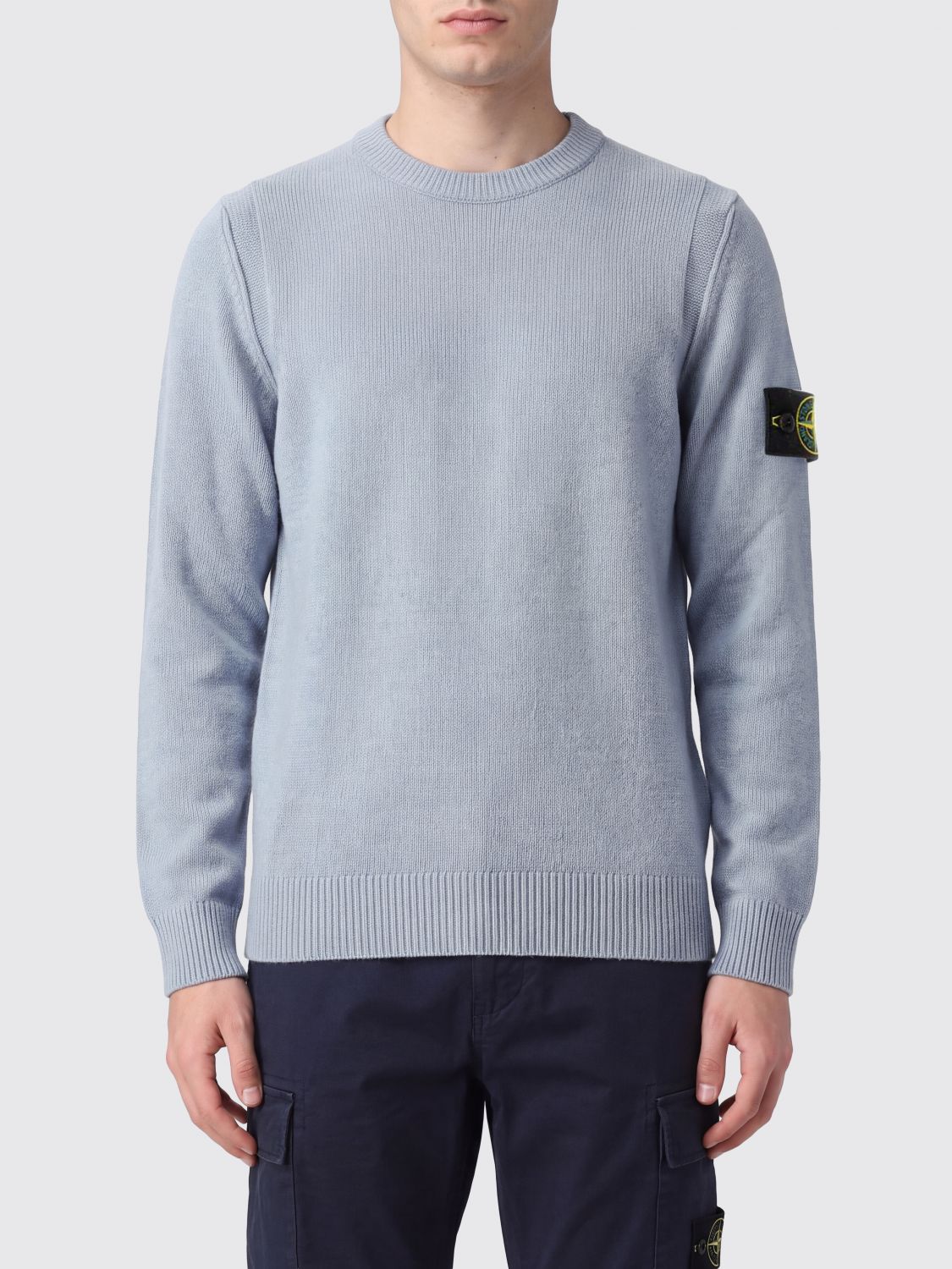 STONE ISLAND Maglia girocollo in lana vergine con patch logo Compass
