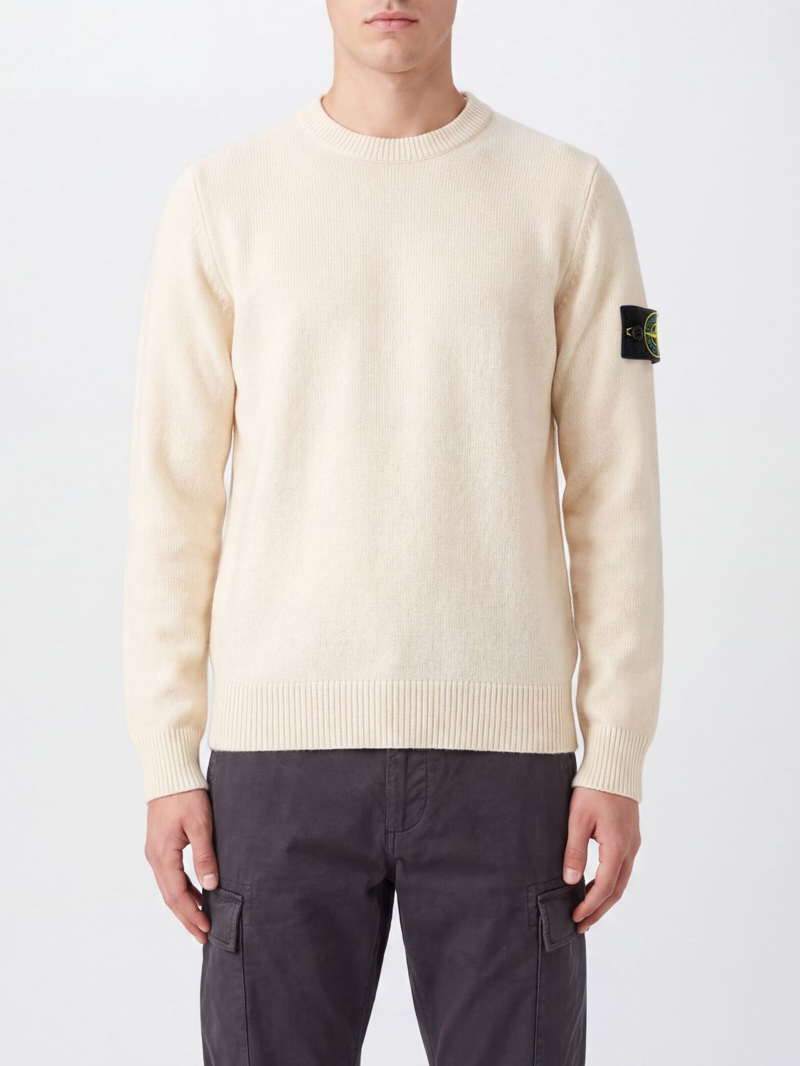 STONE ISLAND Rundhalspullover aus Schurwolle mit Compass-Logo-Patch
