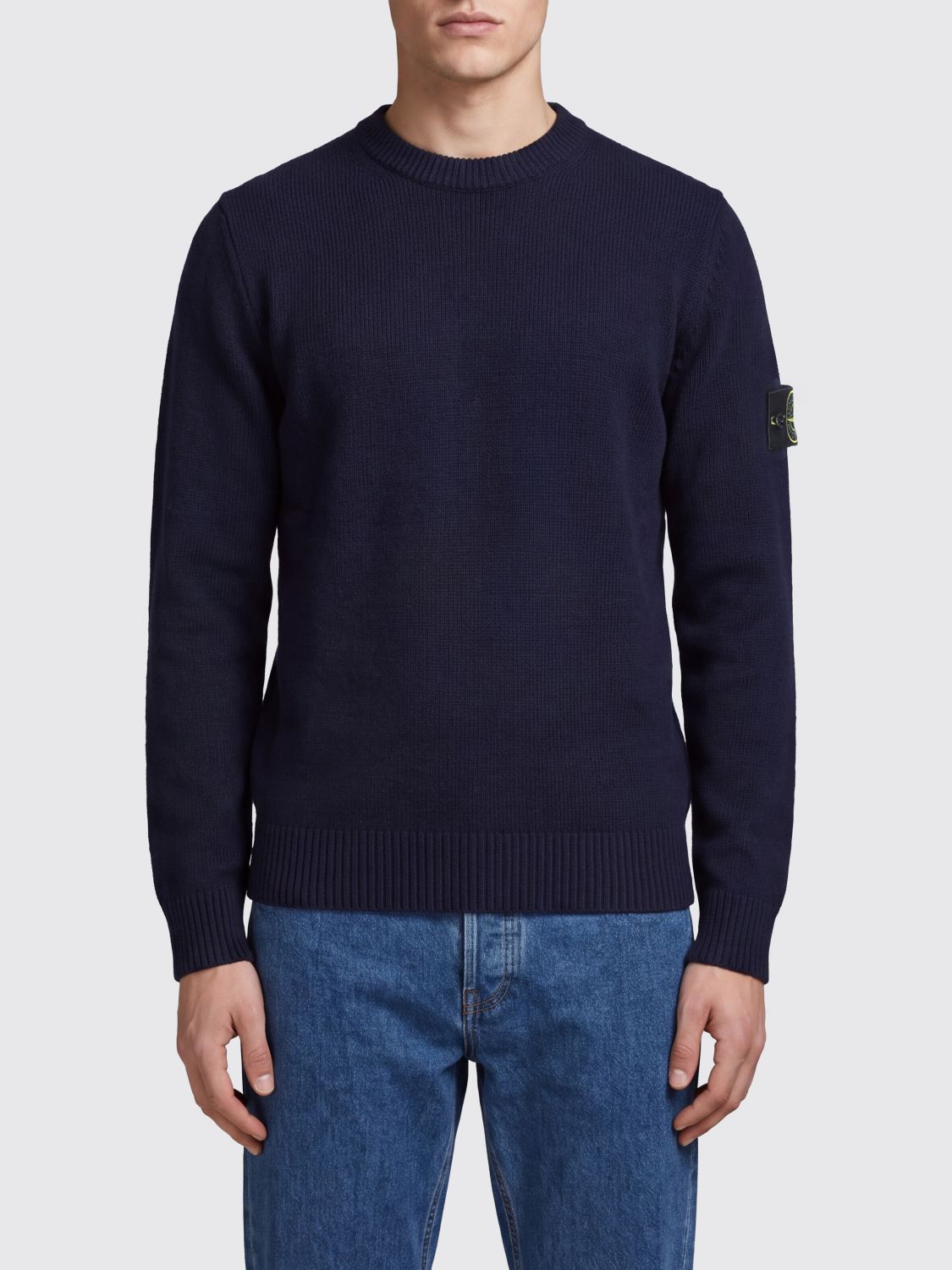 Stone Island Virgin Wool Crewneck Jumper with Compass Logo Patch