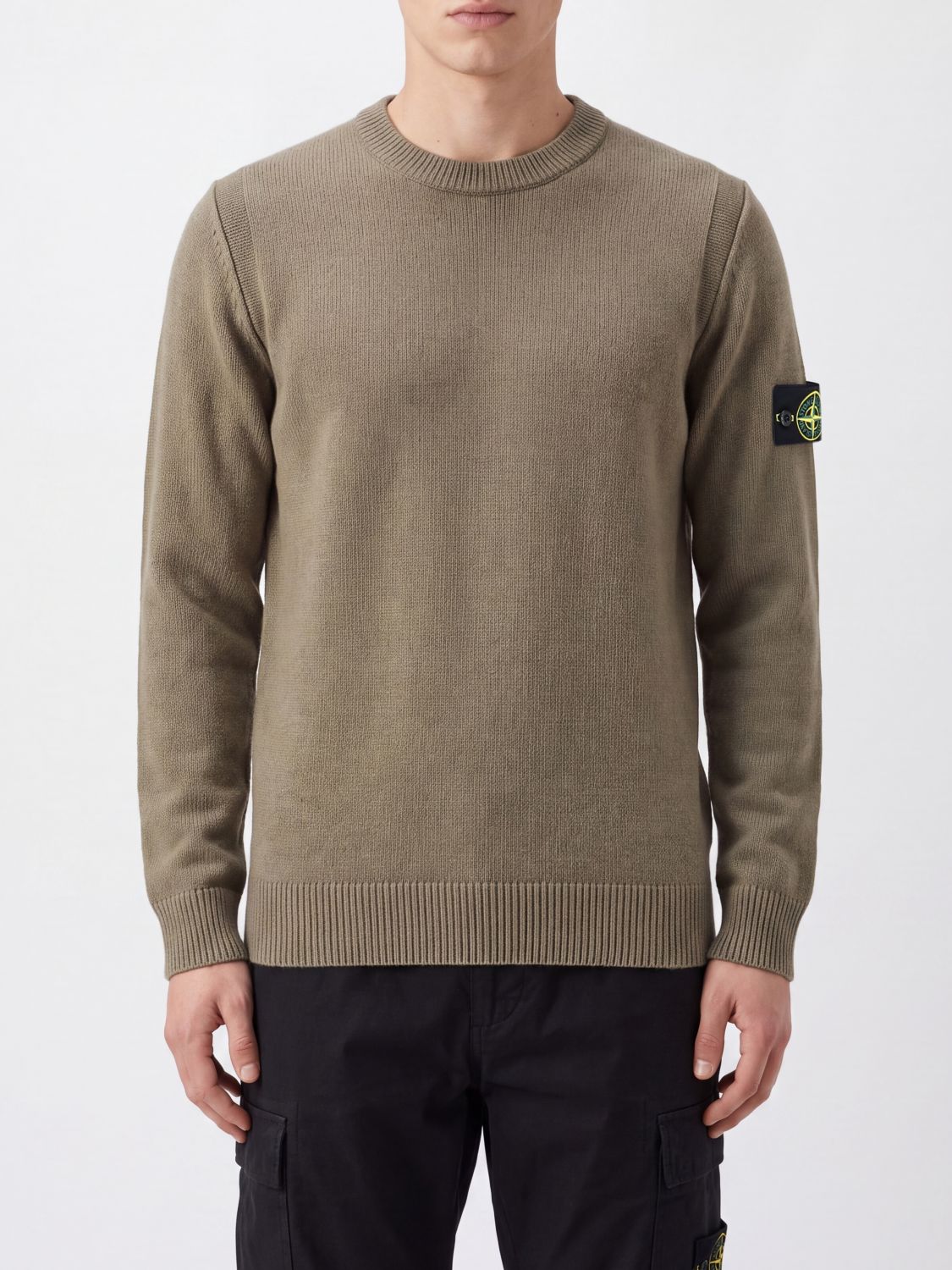 STONE ISLAND Maglia girocollo in lana vergine con patch logo Compass