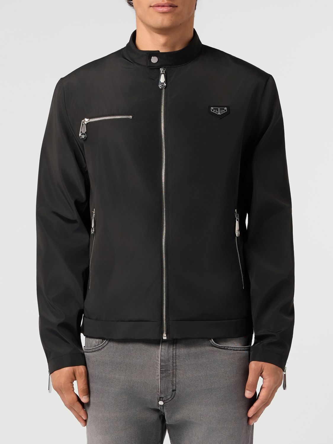 PHILIPP PLEIN Bikerjacke aus Nylon von mit Stehkragen und Reißverschluss