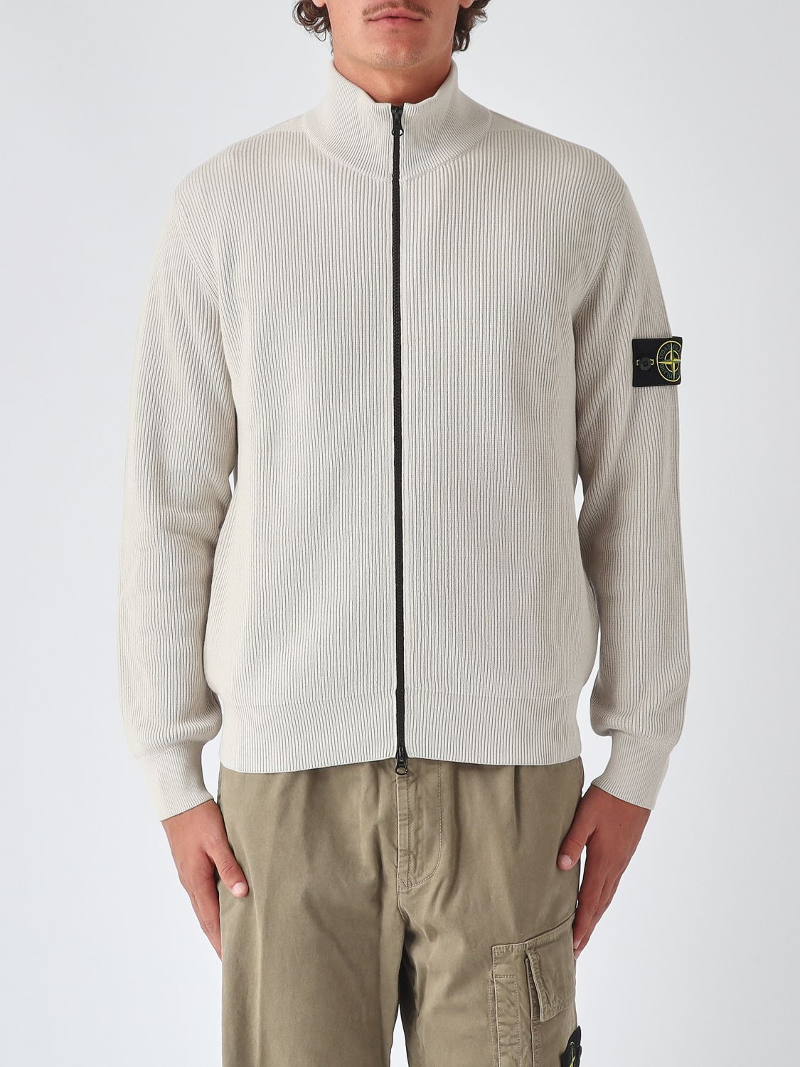 STONE ISLAND High Neck Cardigan in Organic Cotton with Compass Logo