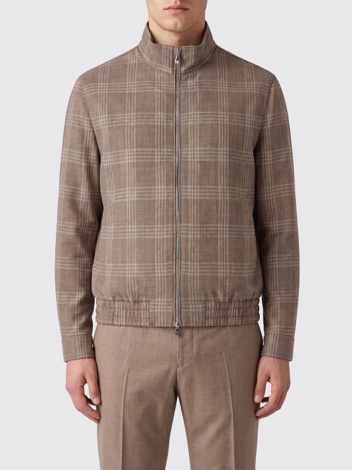 BRUNELLO CUCINELLI Wool and Silk Bomber Jacket with Tartan Plaid Pattern