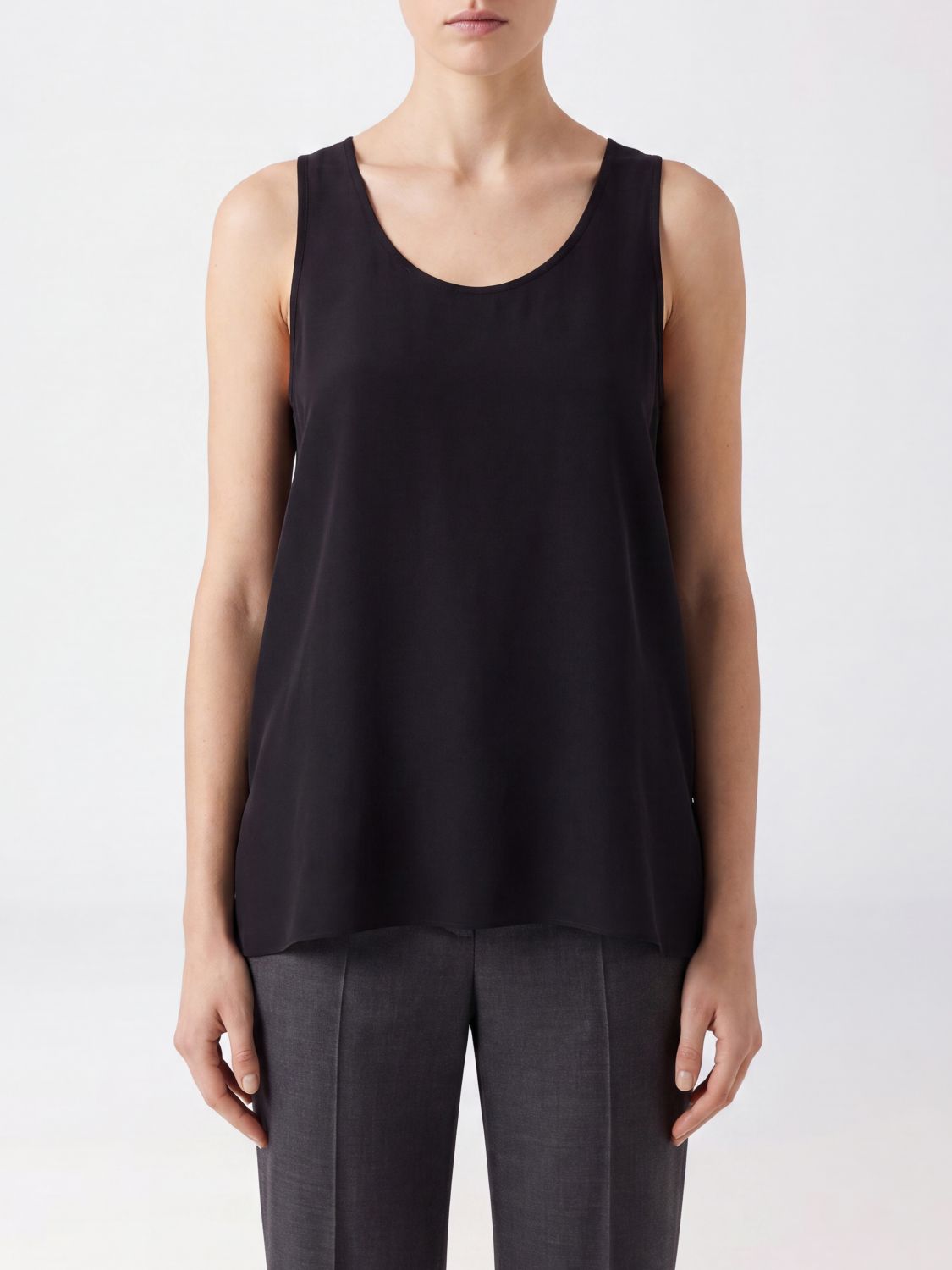 BRUNELLO CUCINELLI Sleeveless Pure Silk Top with U-Neck
