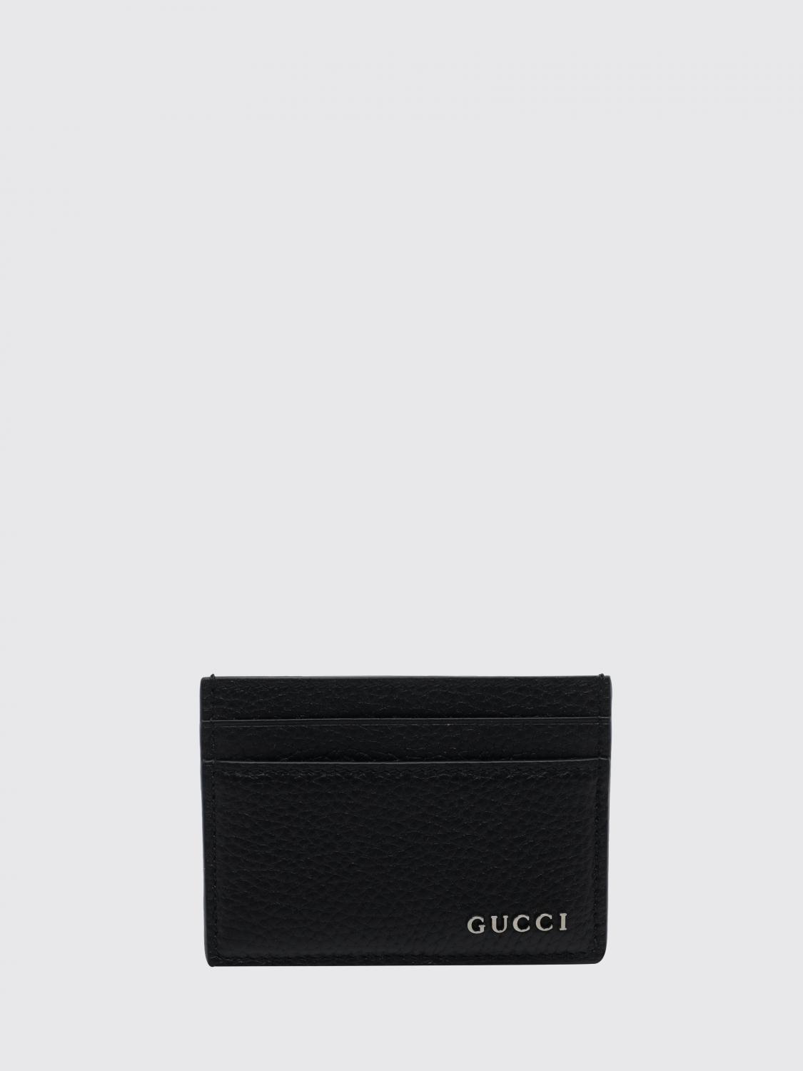 GUCCI Grained Leather Card Holder with Metallic Logo and Four Slots