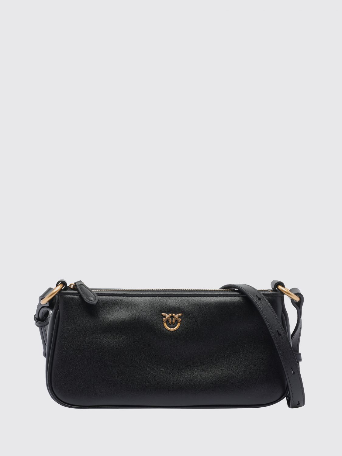 PINKO Mini Half Moon Calf Leather Crossbody Bag with Love Birds Logo