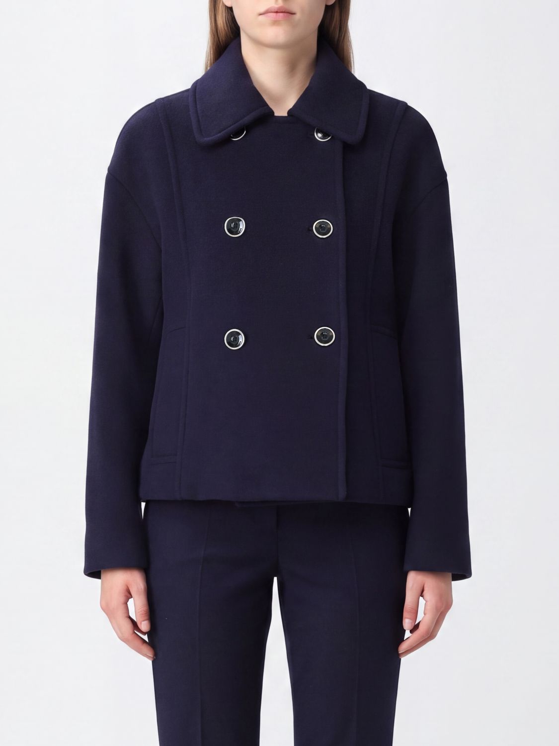 PINKO Double-Breasted Wool-Blend Peacoat with Dropped Shoulders