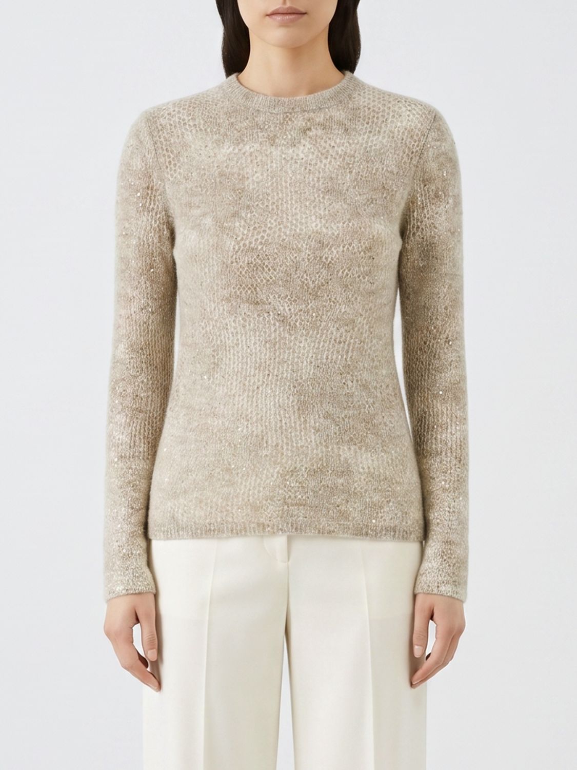 Brunello Cucinelli Wool and Mohair Blend Crewneck Jumper with Sequin Embroidery