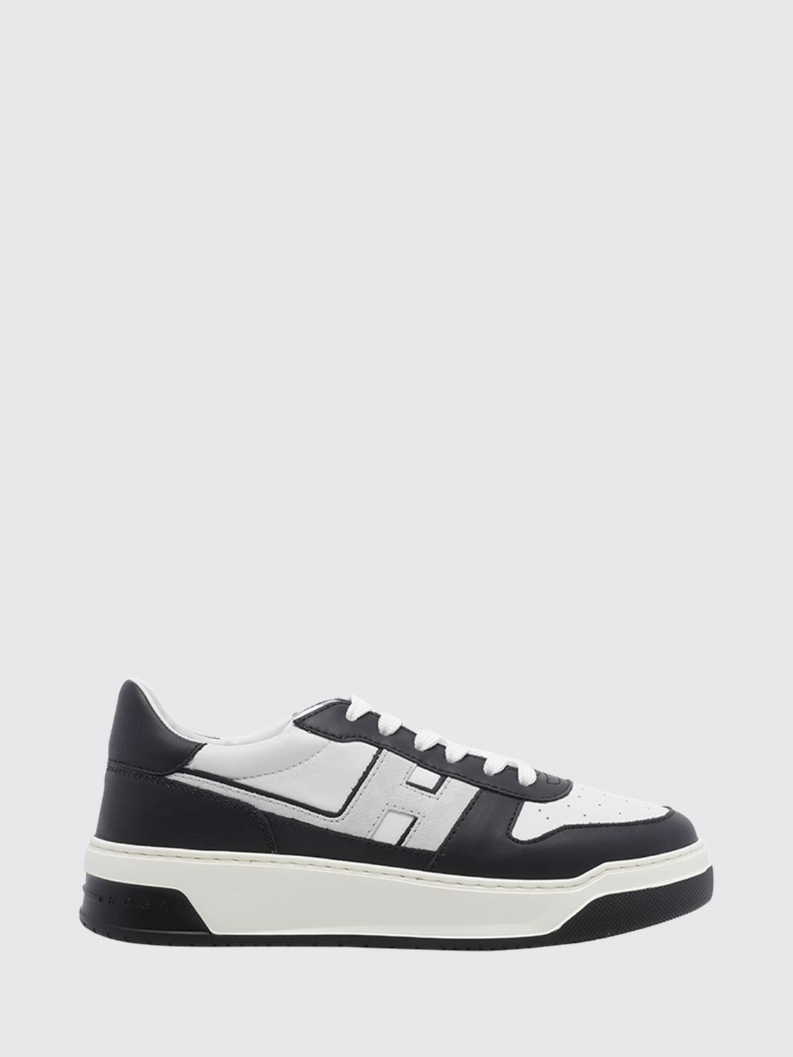 Hogan Two-Tone Calfskin Leather Trainers with Contrast H Logo and Platform Sole