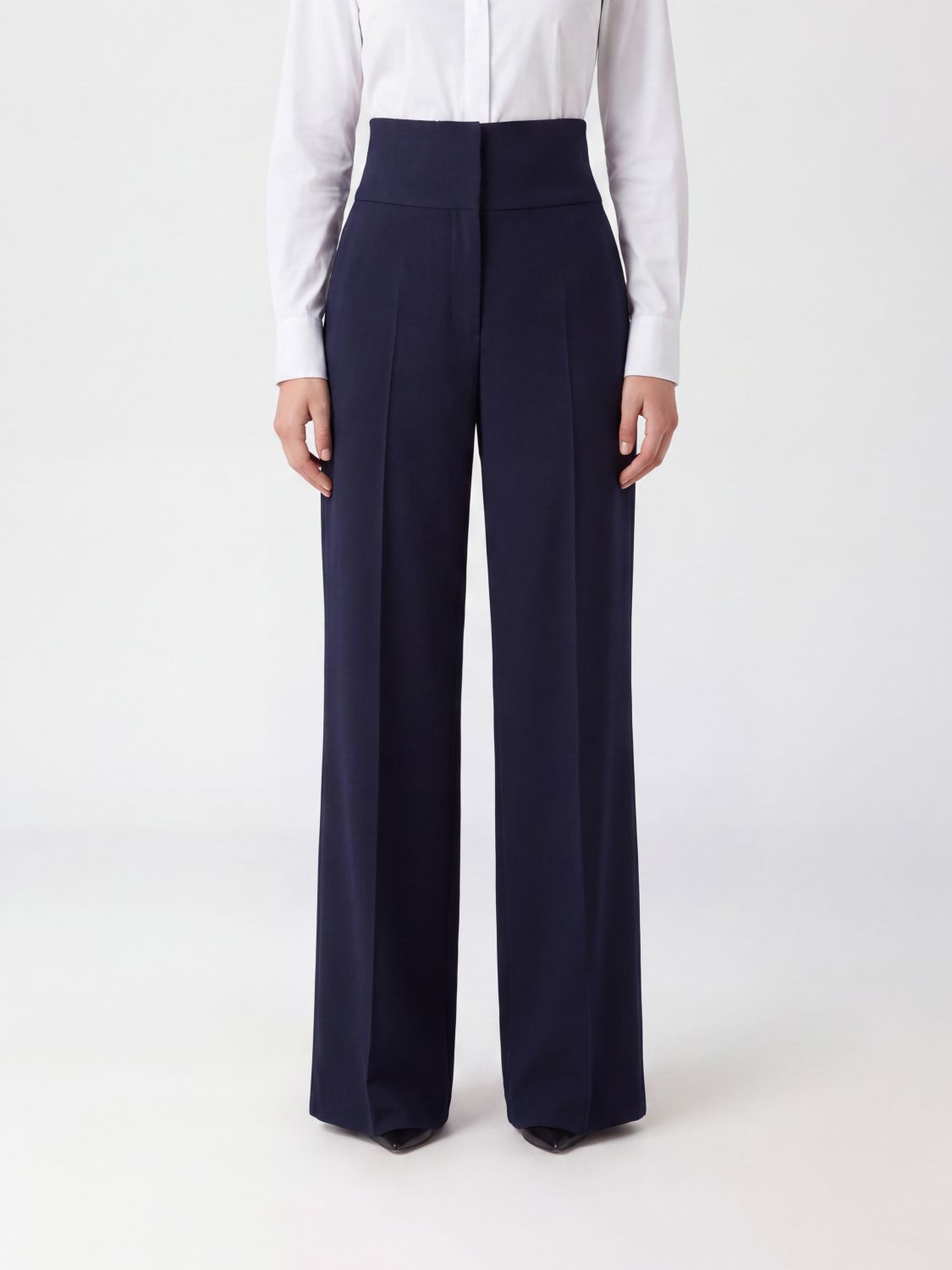 Elisabetta Franchi High-Waisted Virgin Wool Gabardine Palazzo Trousers · 40