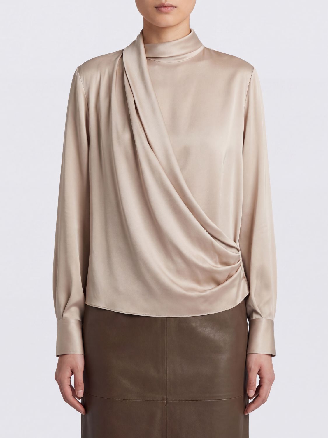 BRUNELLO CUCINELLI Long-Sleeved Draped Silk Blouse