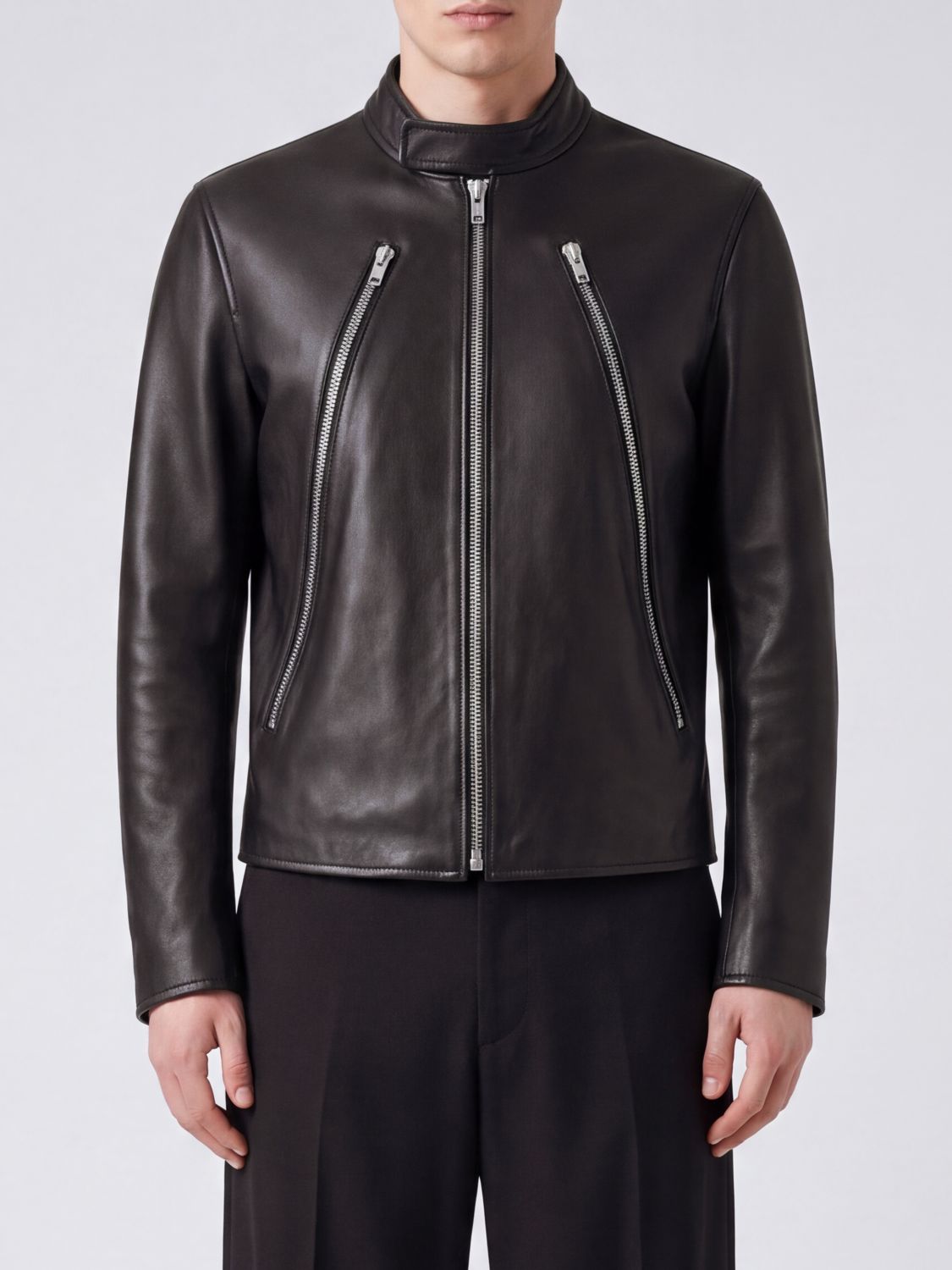 MAISON MARGIELA Lambskin Leather Biker Jacket with Four Stitches Logo
