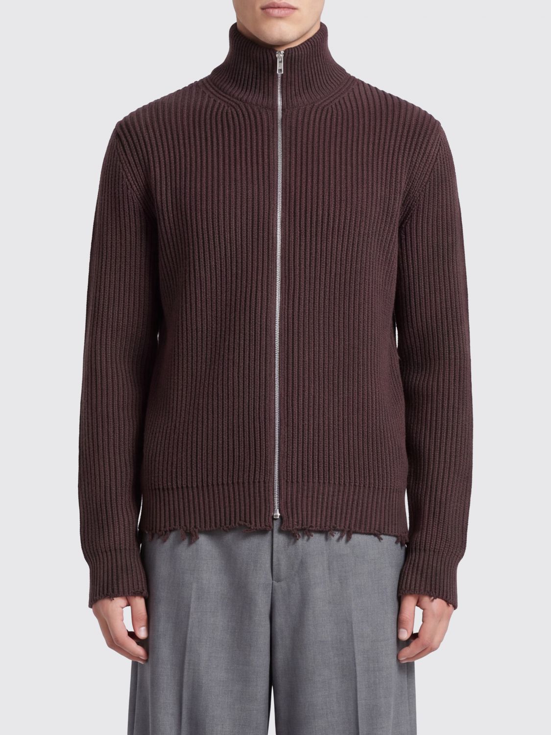 MM6 MAISON MARGIELA Cotton Turtleneck Cardigan with Frayed Hem